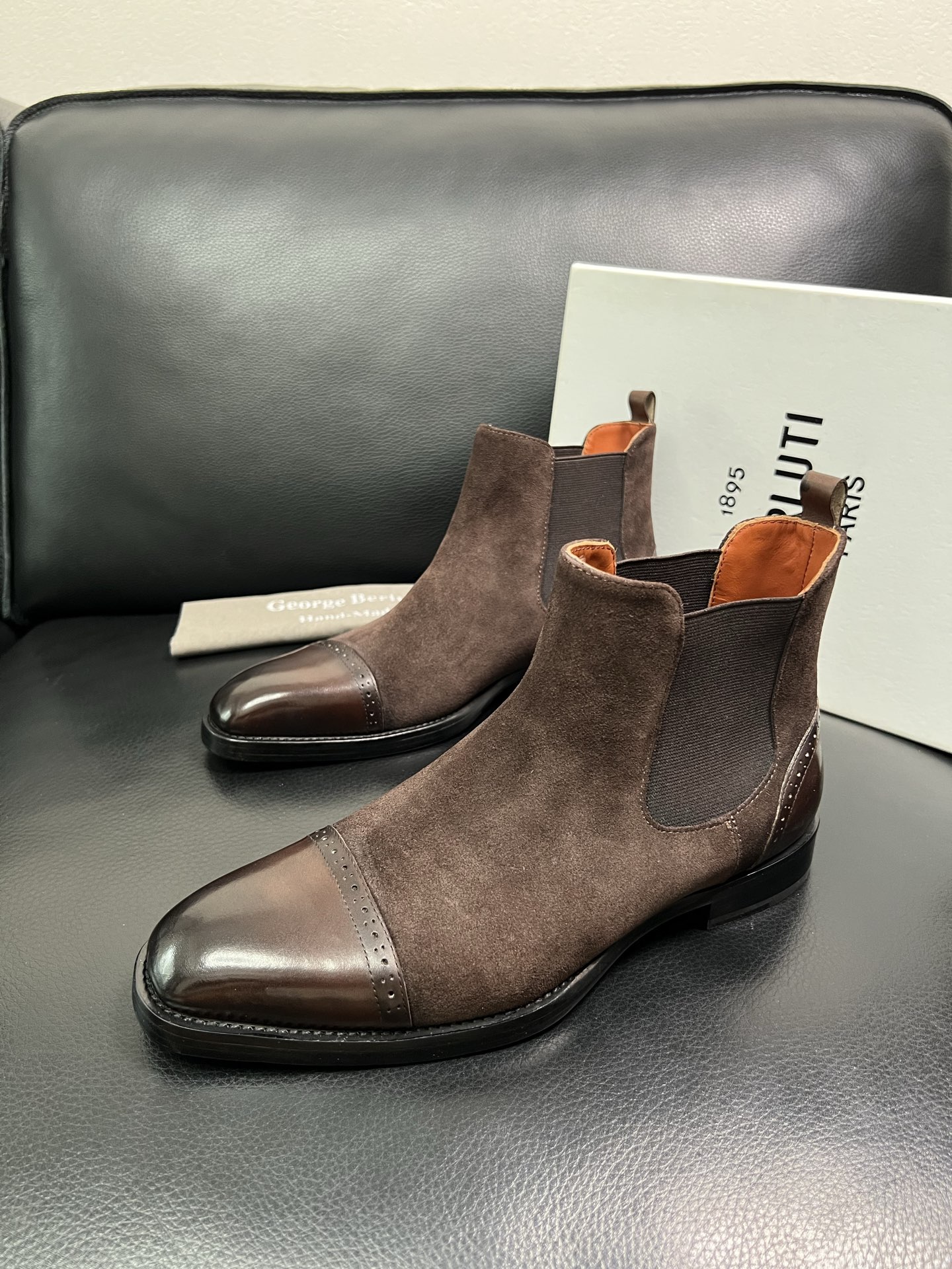 Berluti Men's Brown Suede Leather Ankle Boots with Leather Toe Cap 3 i1758365801170 4610 0 0
