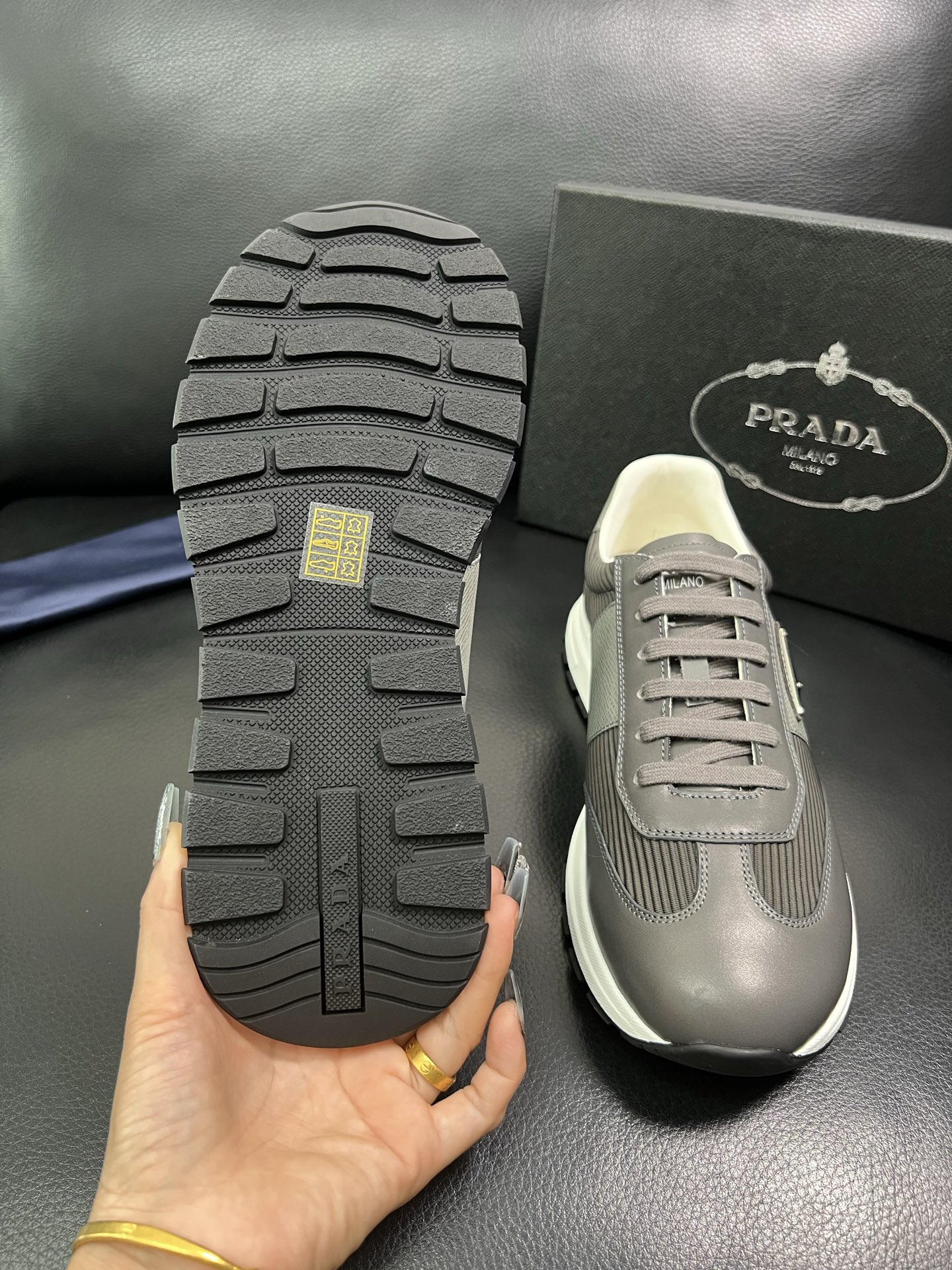 Prada Men's Leather Sneakers Gray Low Top Lace-Up Casual Shoes Size 38-44 10 i1758450516484 7189 0 8