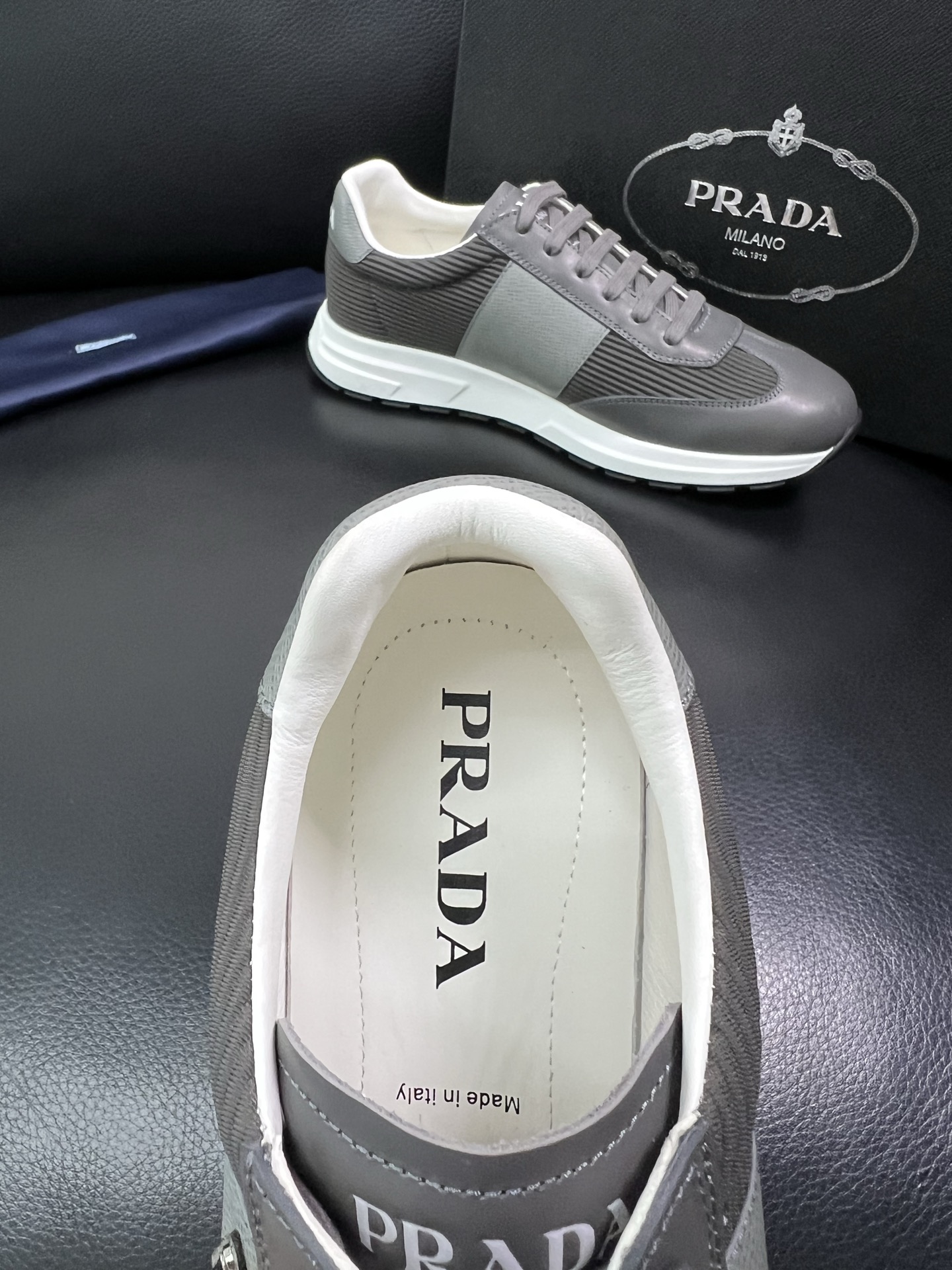 Prada Men's Leather Sneakers Gray Low Top Lace-Up Casual Shoes Size 38-44 8 i1758450517736 4821 0 6
