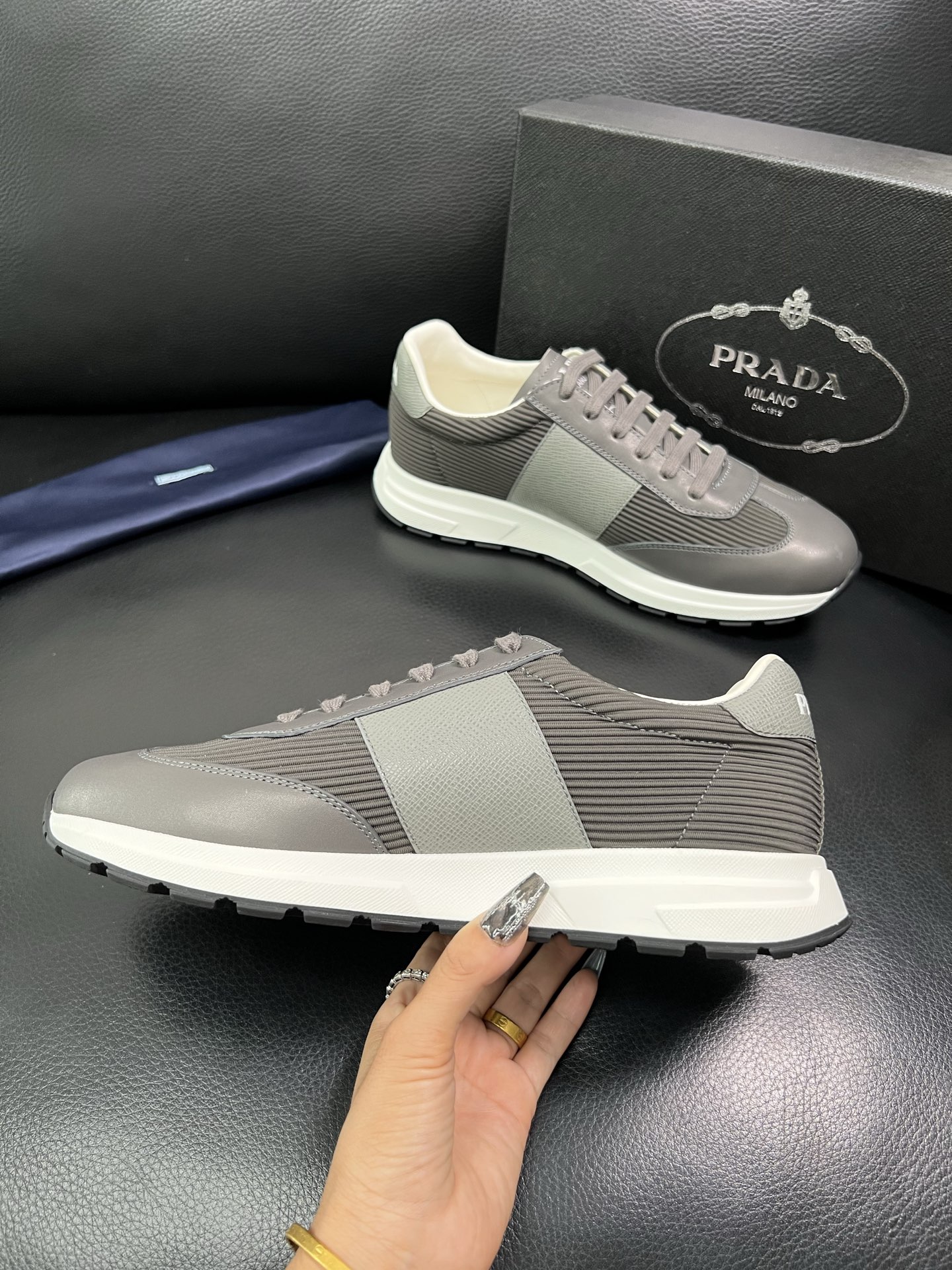 Prada Men's Leather Sneakers Gray Low Top Lace-Up Casual Shoes Size 38-44 6 i1758450517826 8091 0 4