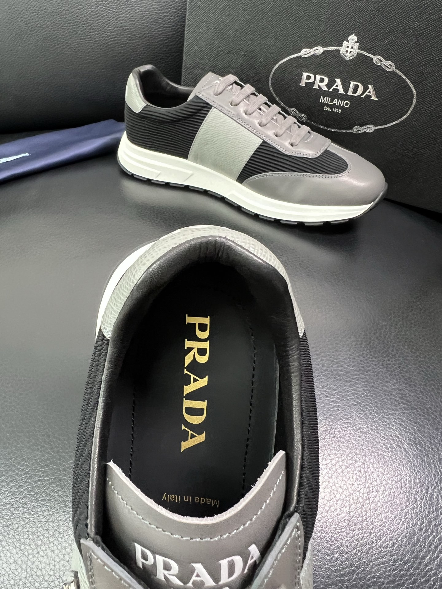 Prada Men's Leather Sneakers Lace-Up, Gray/Black, Size 38-44 8 i1758450557736 4696 0 6