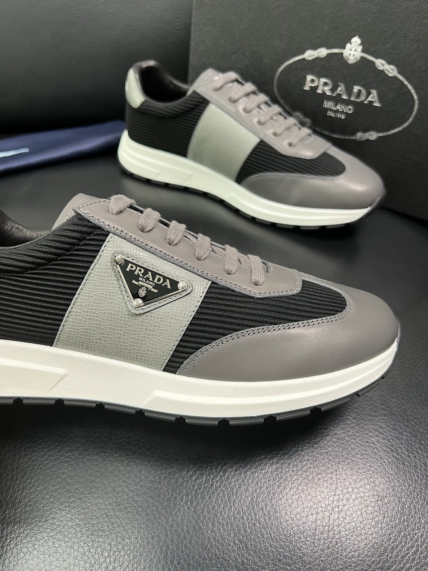 Prada Men's Leather Sneakers Lace-Up, Gray/Black, Size 38-44 7 i1758450557911 1139 0 5