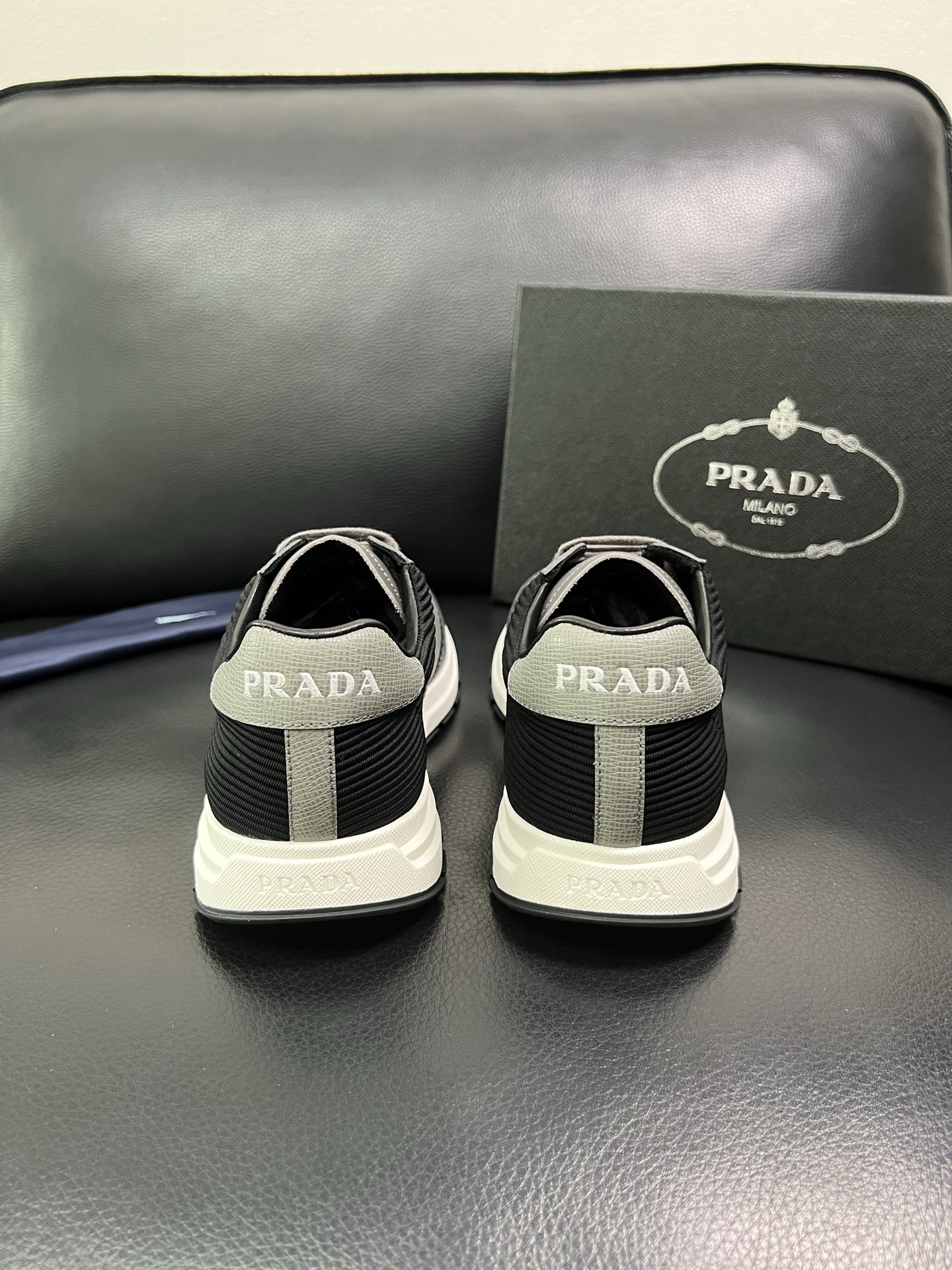 Prada Men's Leather Sneakers Lace-Up, Gray/Black, Size 38-44 9 i1758450558993 4695 0 7