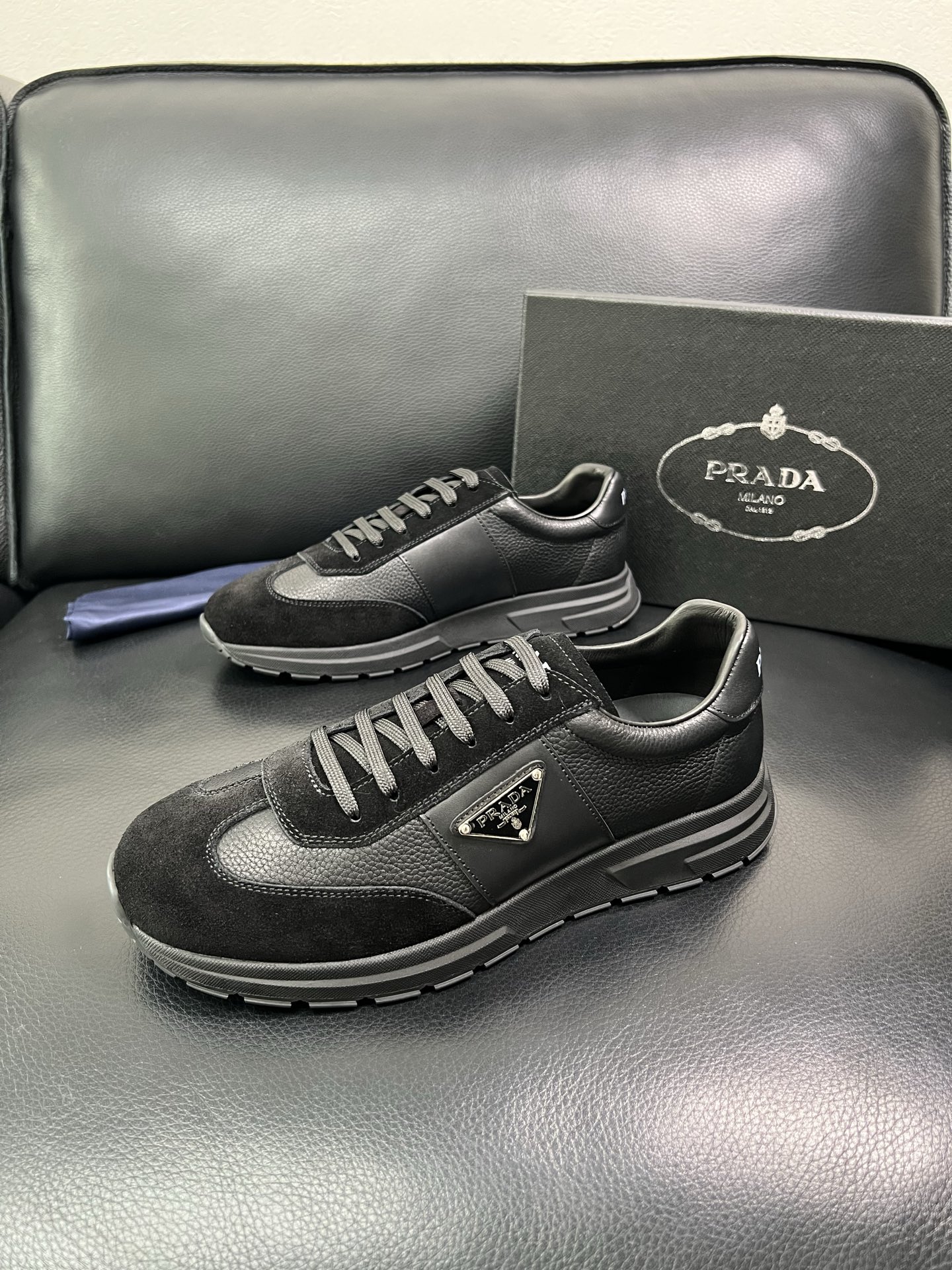 Prada Men's Black Leather and Suede Low-Top Sneakers Size 38-44 3 i1758450778405 8030 0 1