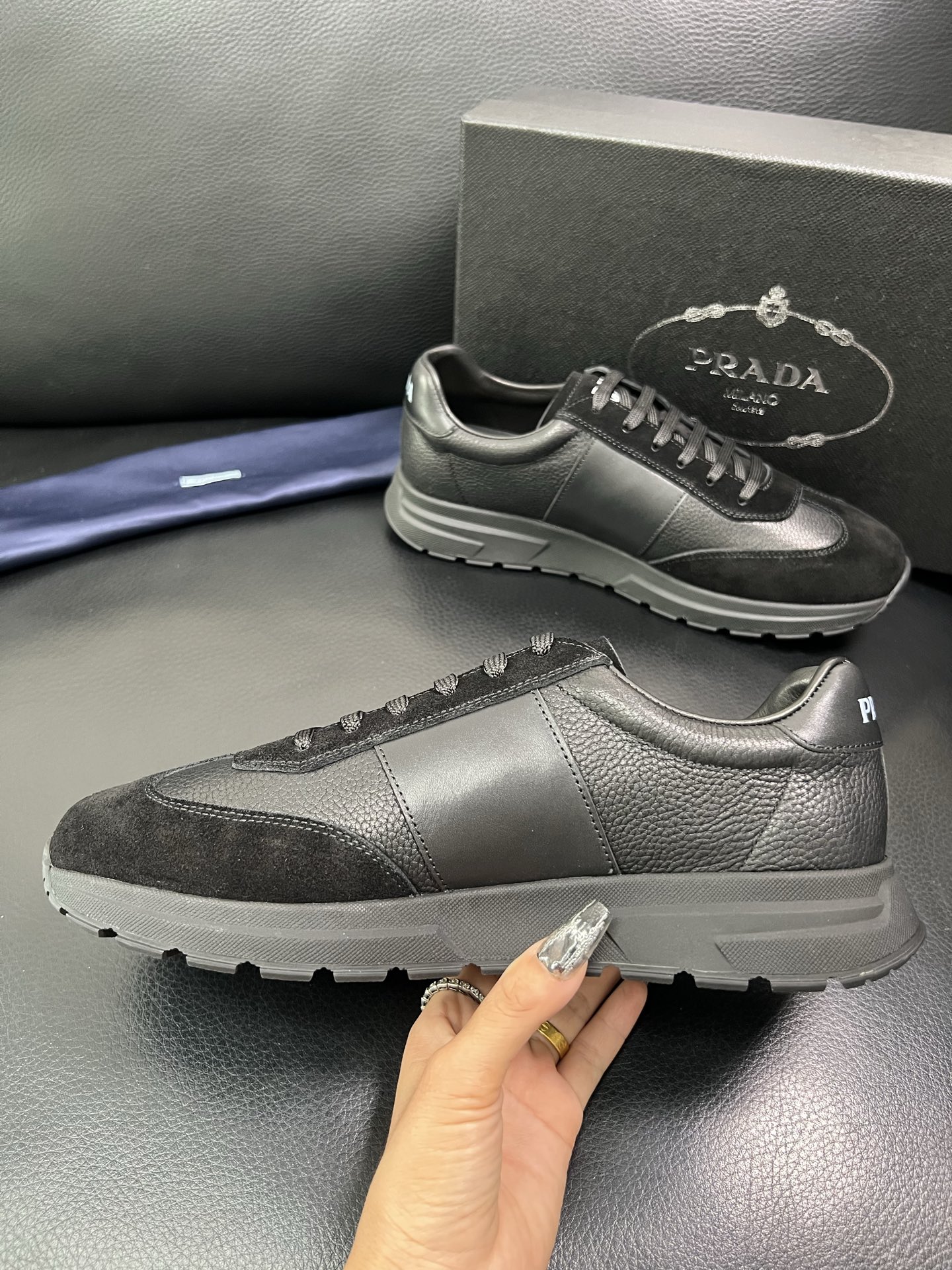 Prada Men's Black Leather and Suede Low-Top Sneakers Size 38-44 6 i1758450778471 2049 0 4