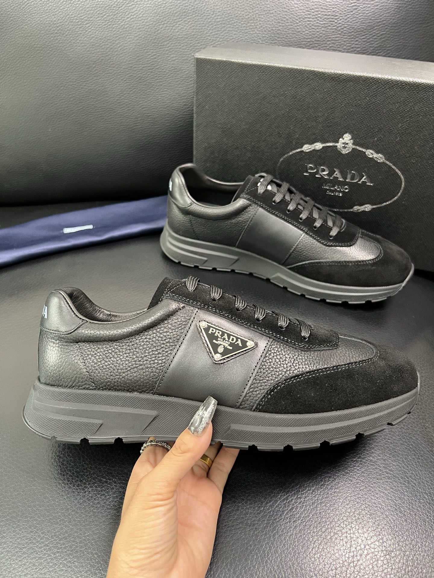 Prada Men's Black Leather and Suede Low-Top Sneakers Size 38-44 5 i1758450778516 1171 0 3