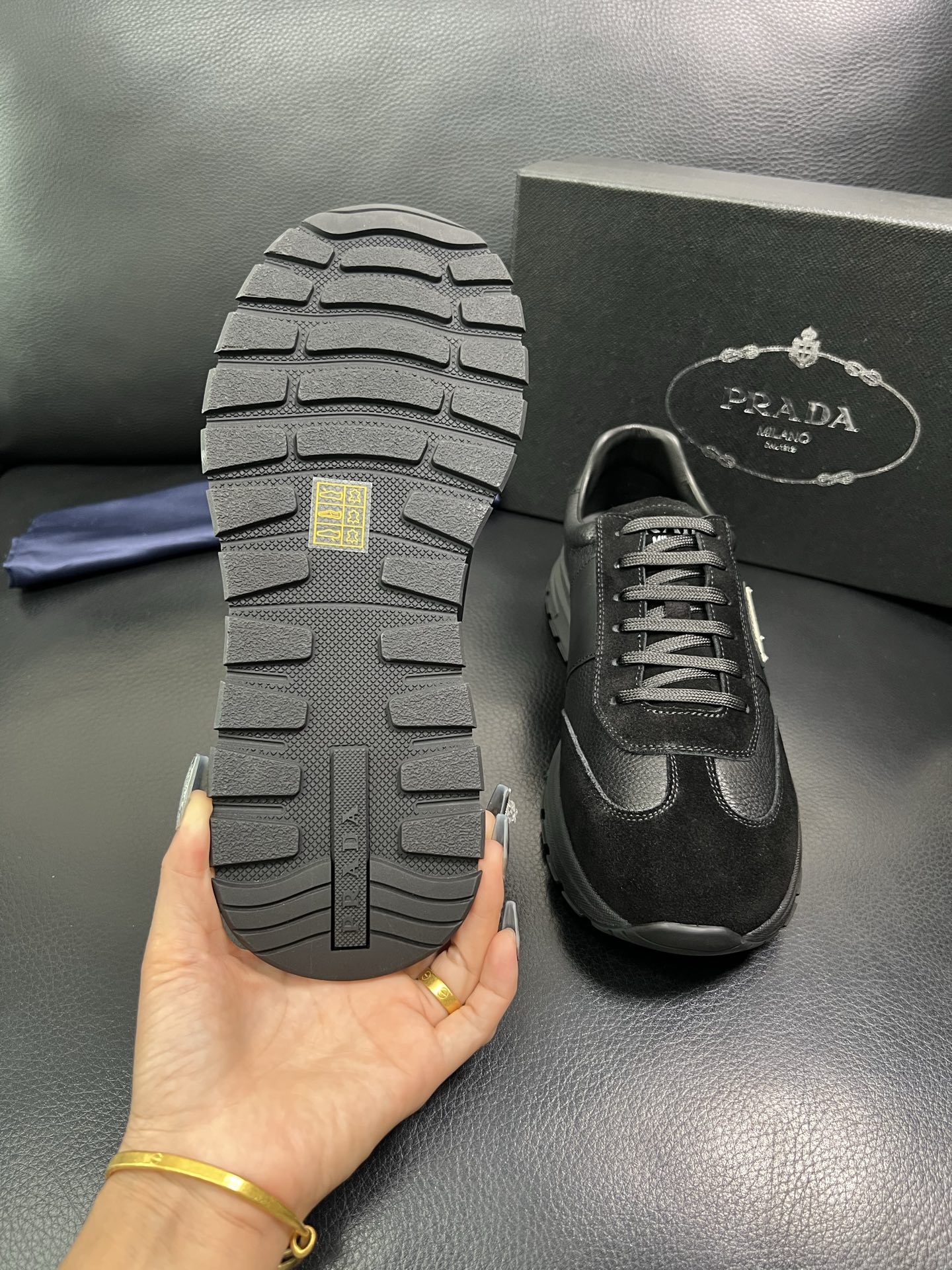Prada Men's Black Leather and Suede Low-Top Sneakers Size 38-44 10 i1758450778543 3349 0 8