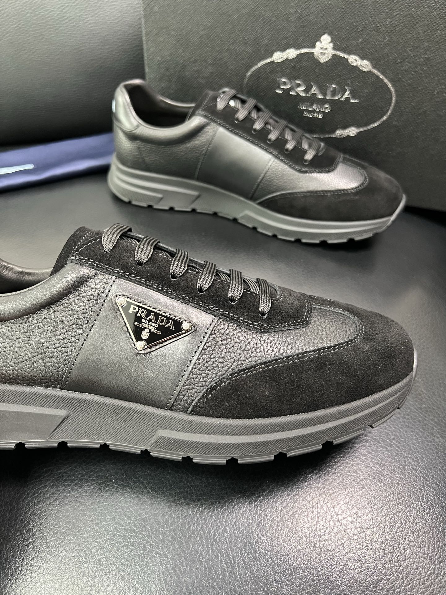 Prada Men's Black Leather and Suede Low-Top Sneakers Size 38-44 7 i1758450779742 8848 0 5