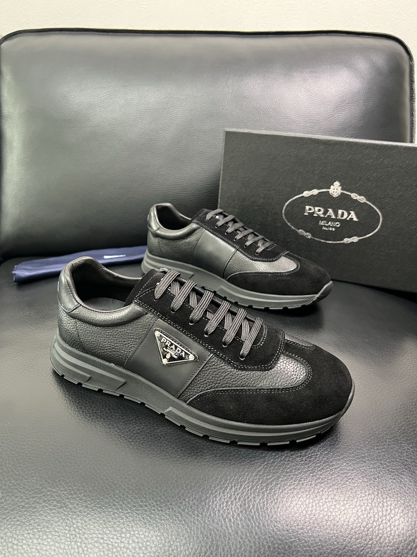 Prada Men's Black Leather and Suede Low-Top Sneakers Size 38-44 2 i1758450779911 2989 0 0