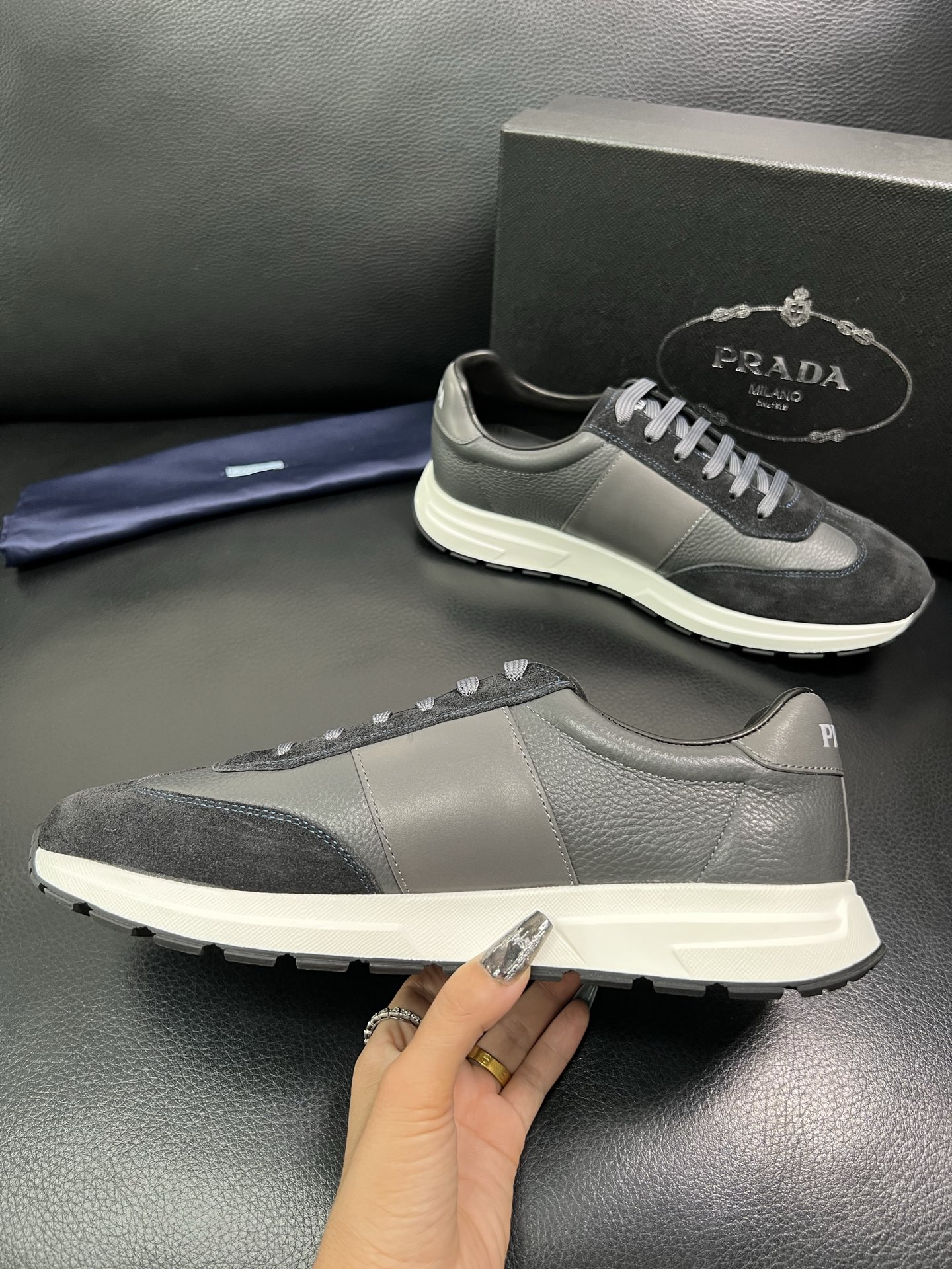 Prada Men's Leather & Suede Low-Top Sneakers - Stylish Comfort 38-44 6 i1758450823883 7639 0 4