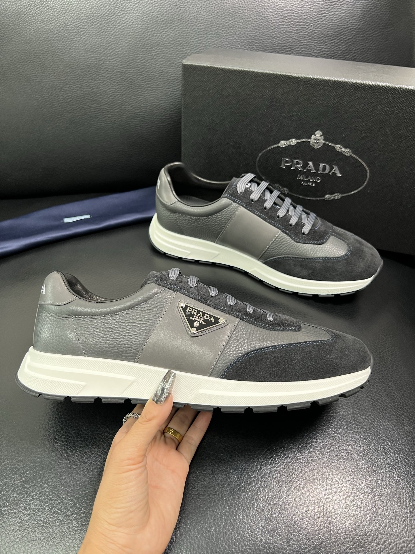 Prada Men's Leather & Suede Low-Top Sneakers - Stylish Comfort 38-44 5 i1758450824949 3587 0 3