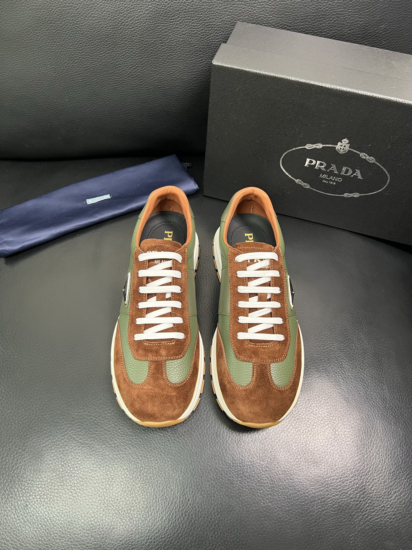 Prada Men's Leather Sneakers Brown/Green Lace-up Casual Shoes 4 i1758450859692 5243 0 2