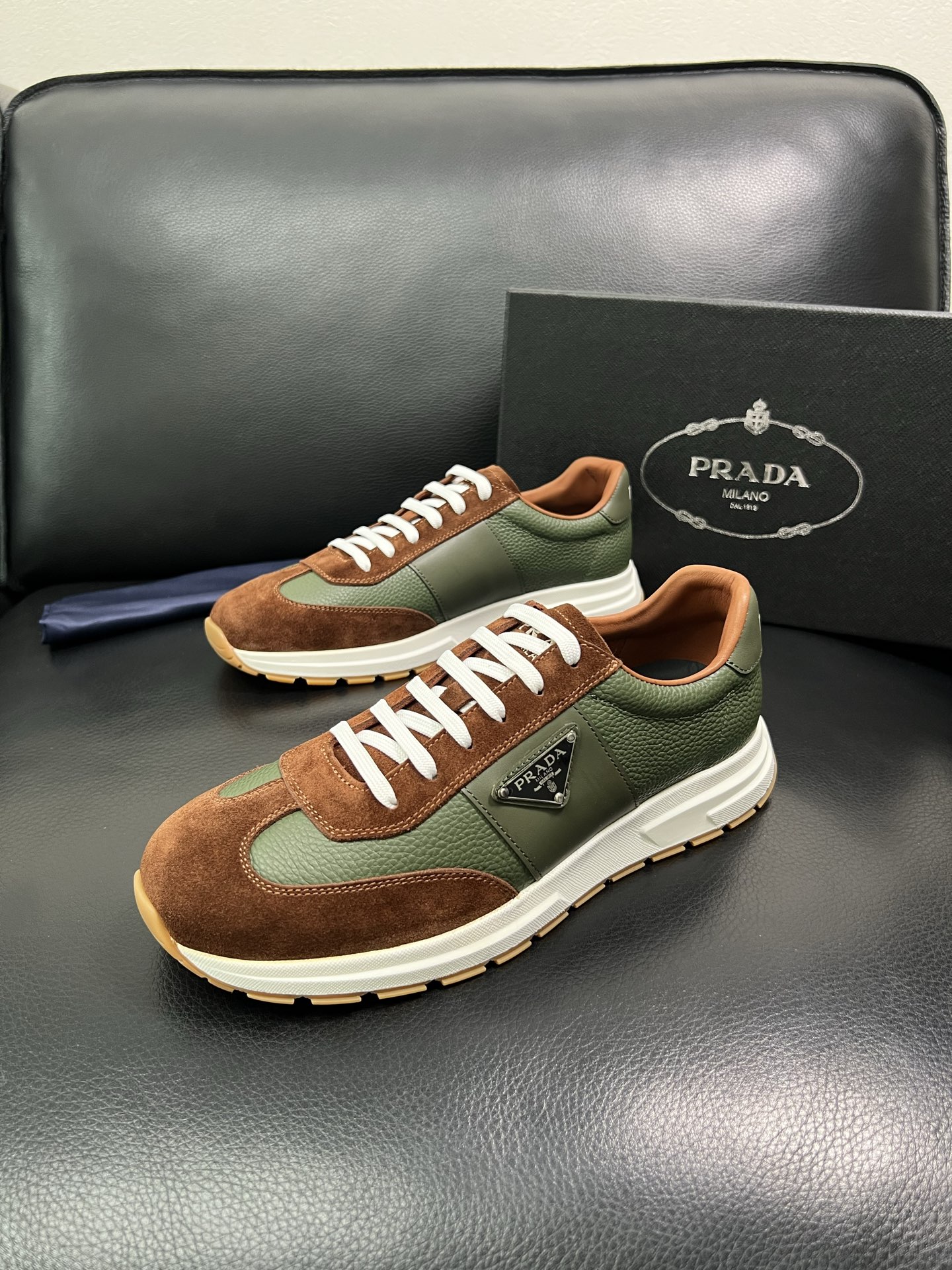 Prada Men's Leather Sneakers Brown/Green Lace-up Casual Shoes 3 i1758450859907 5817 0 1