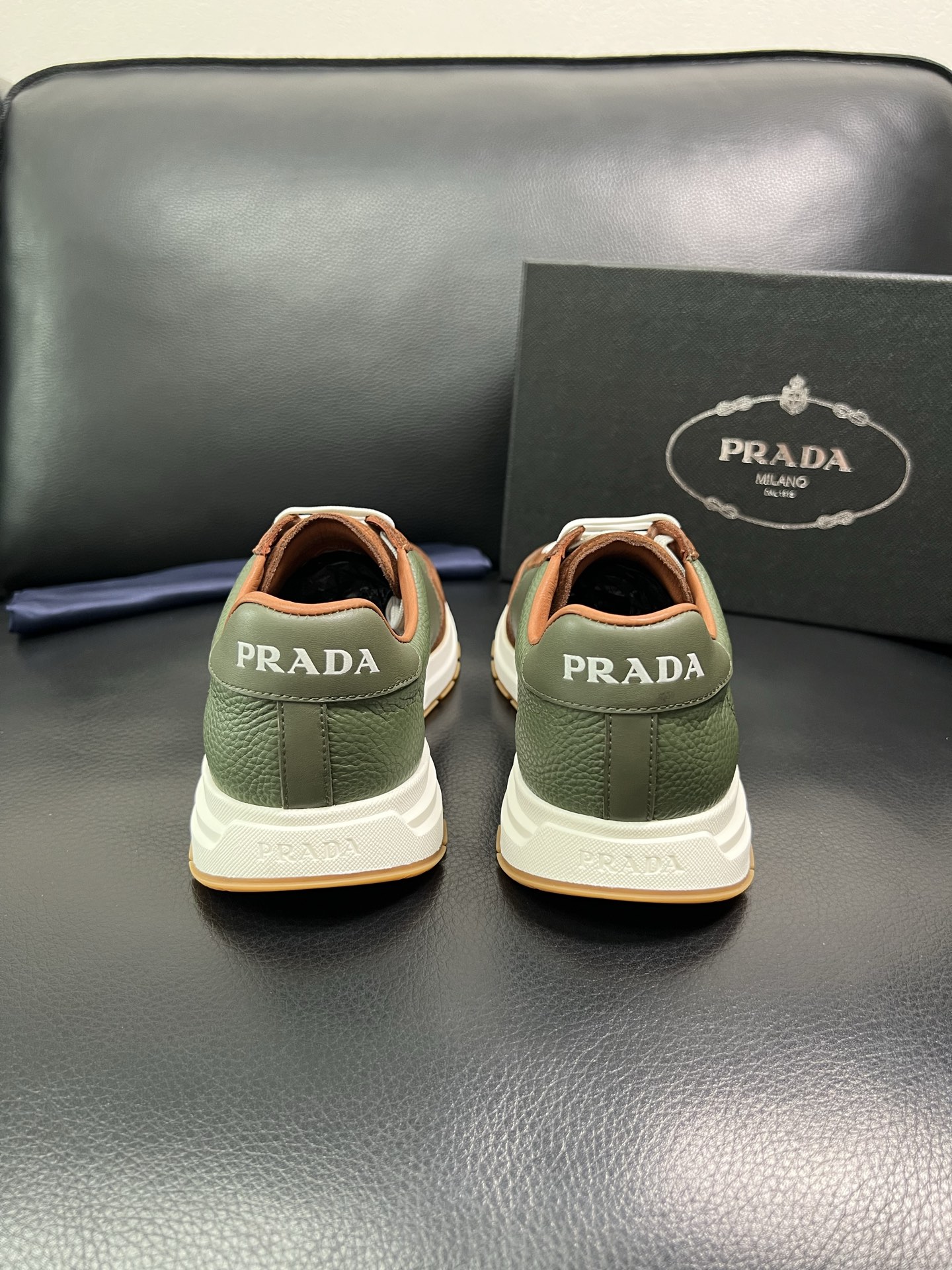 Prada Men's Leather Sneakers Brown/Green Lace-up Casual Shoes 9 i1758450860992 5605 0 7