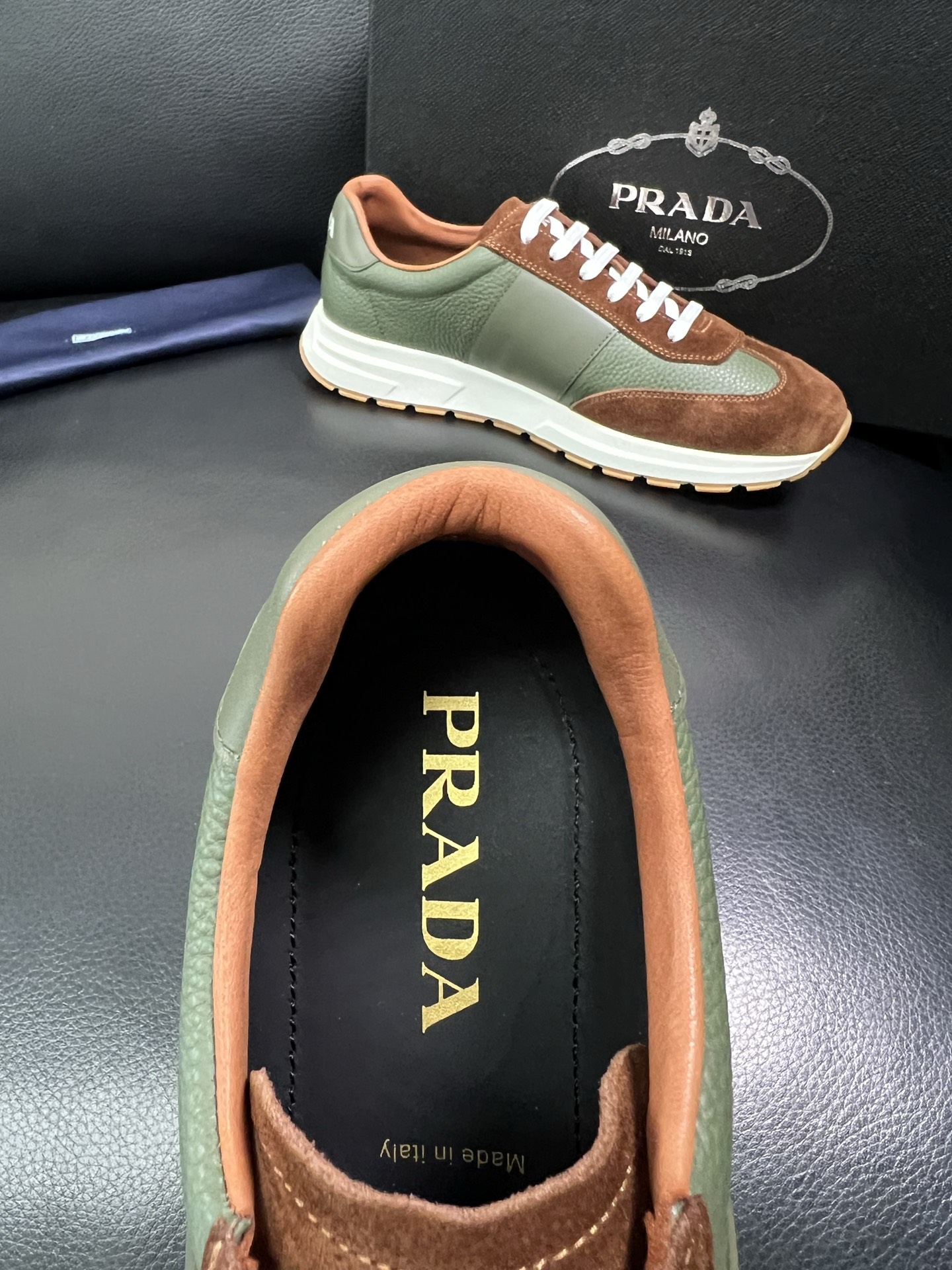 Prada Men's Leather Sneakers Brown/Green Lace-up Casual Shoes 8 i1758450861033 3293 0 6