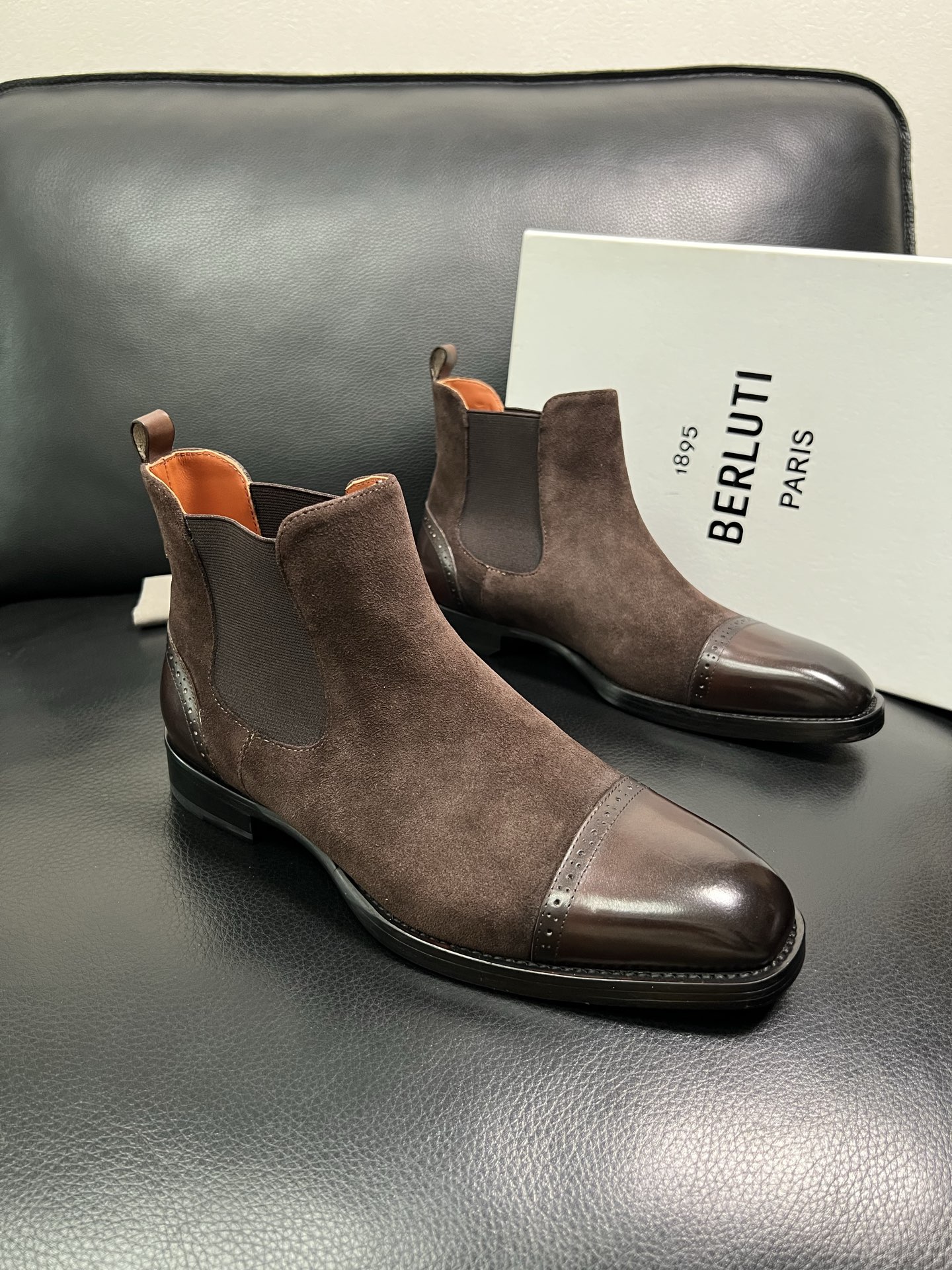 Berluti Men's Brown Suede Leather Ankle Boots with Leather Toe Cap 2 i1758535751519 3800 0 0