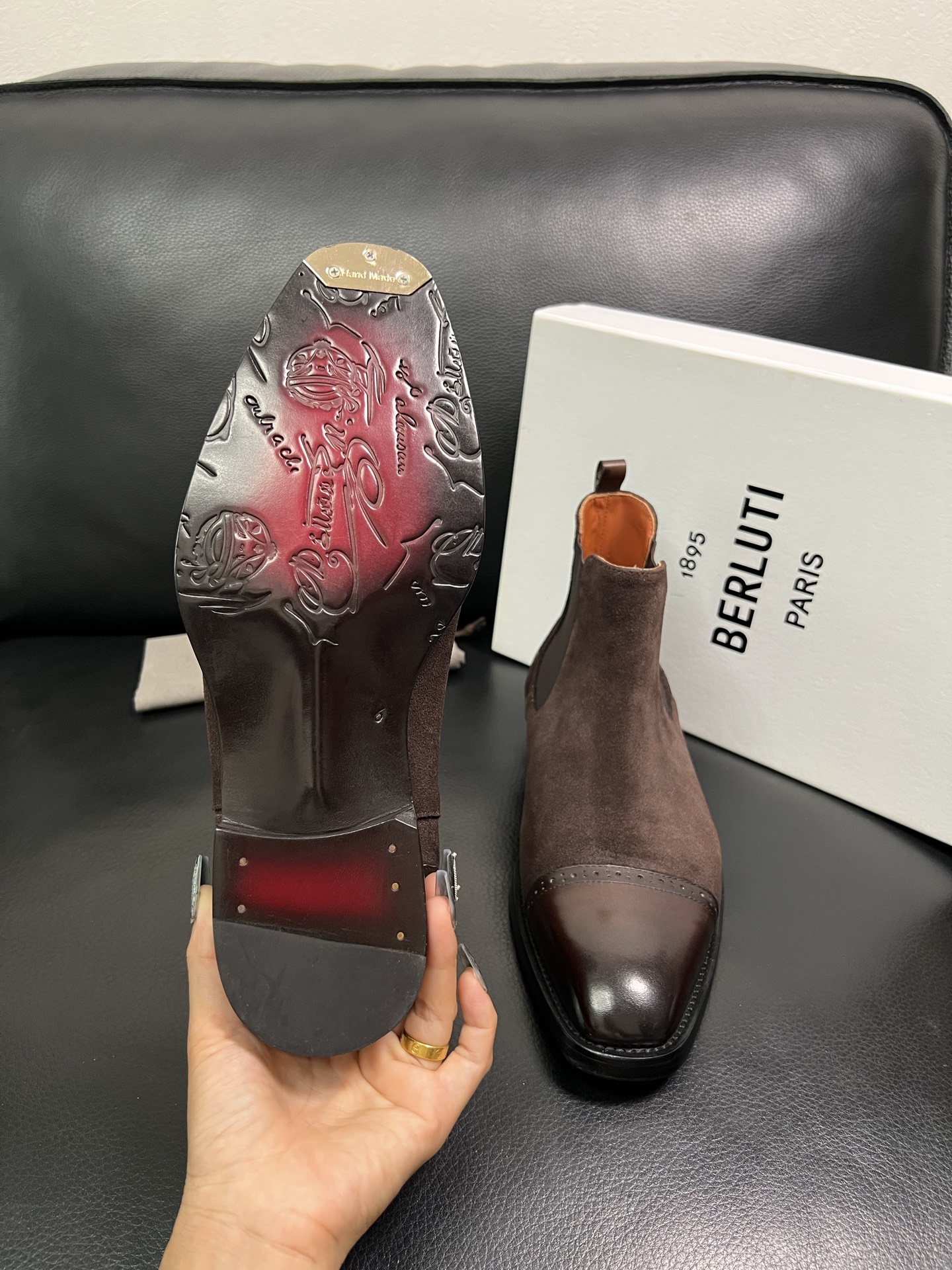 Berluti Men's Brown Suede Leather Ankle Boots with Leather Toe Cap 10 i1758535751573 3307 0 8