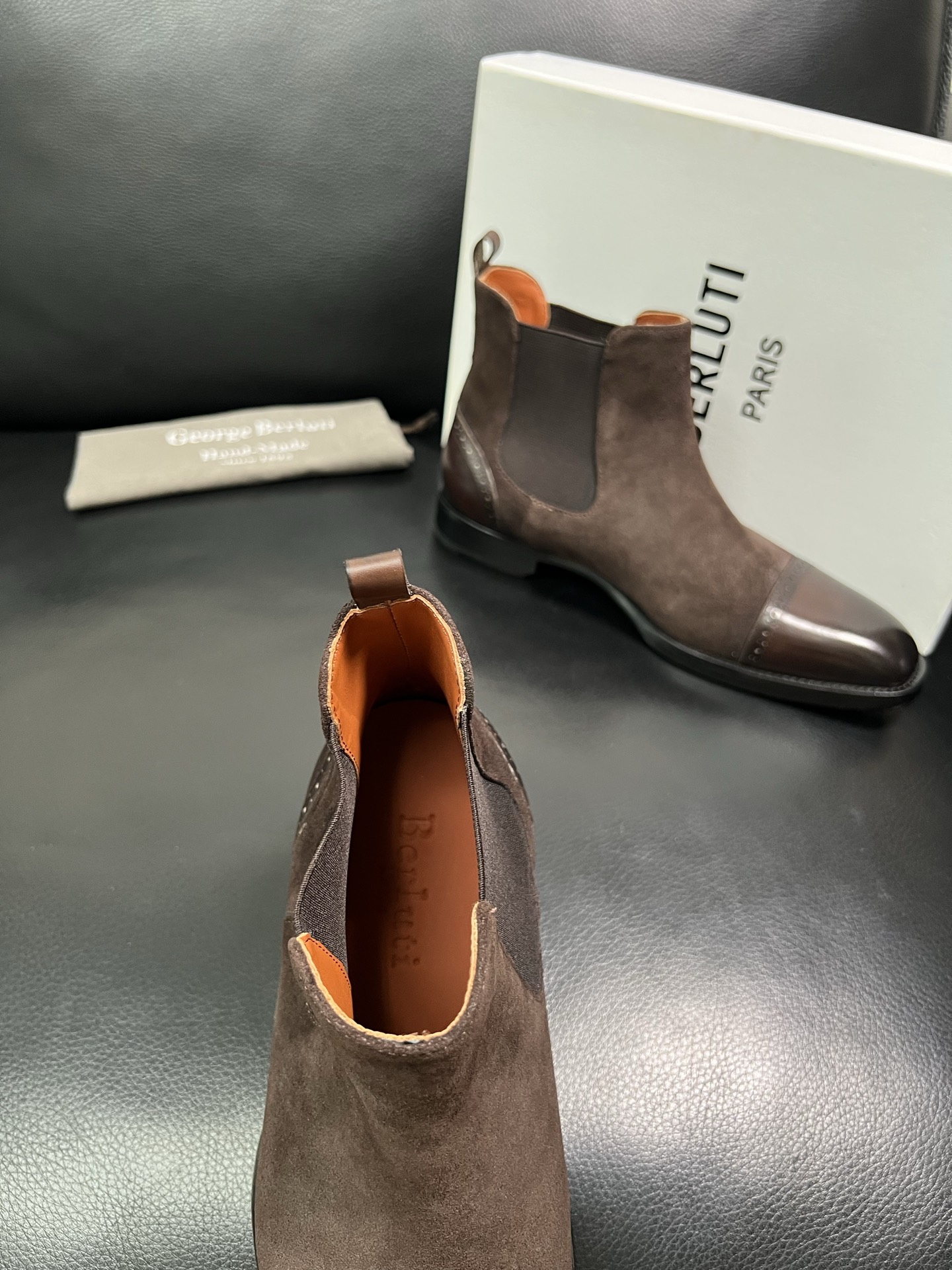 Berluti Men's Brown Suede Leather Ankle Boots with Leather Toe Cap 8 i1758535751651 9886 0 6