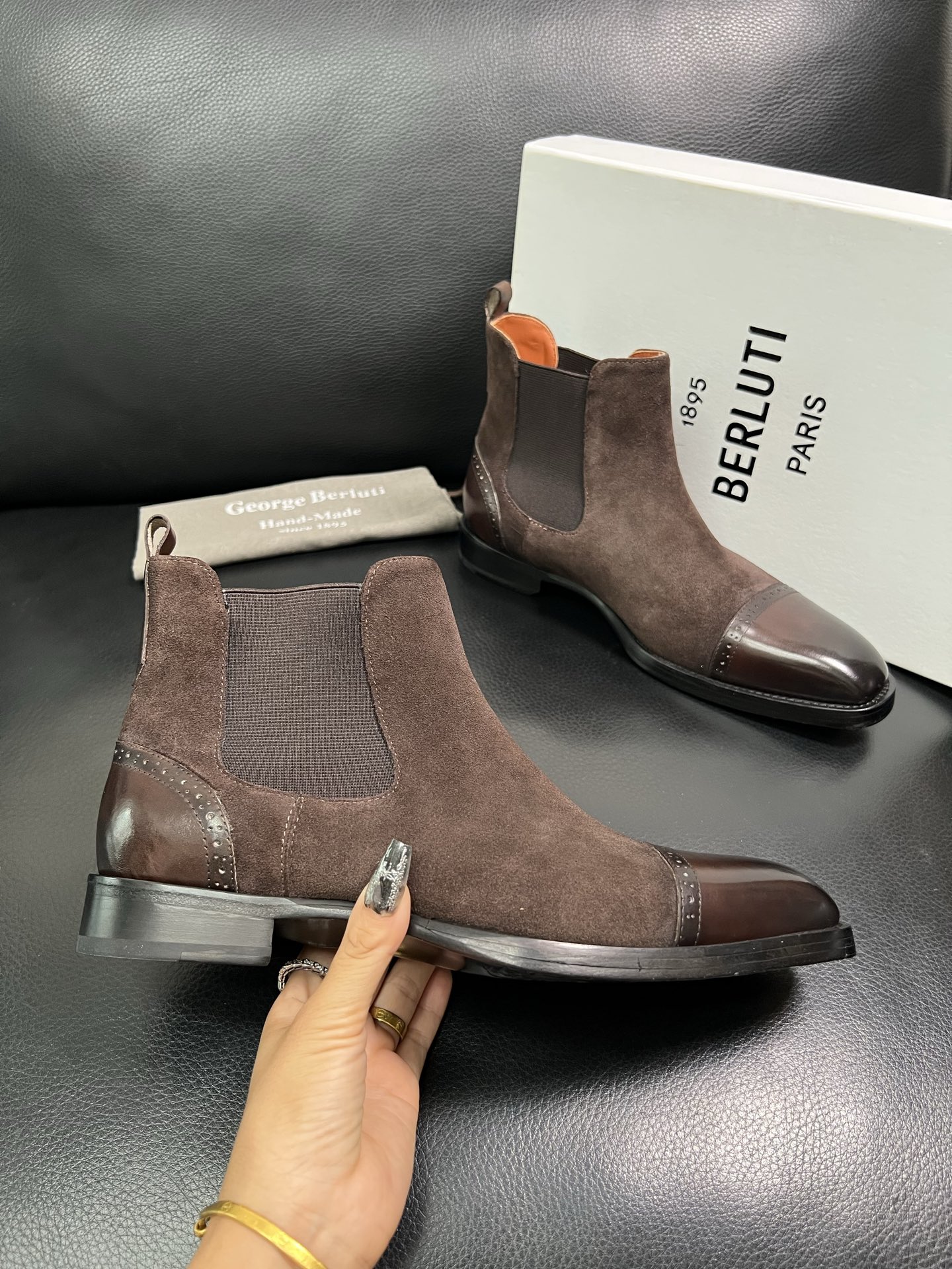 Berluti Men's Brown Suede Leather Ankle Boots with Leather Toe Cap 5 i1758535752825 3604 0 3