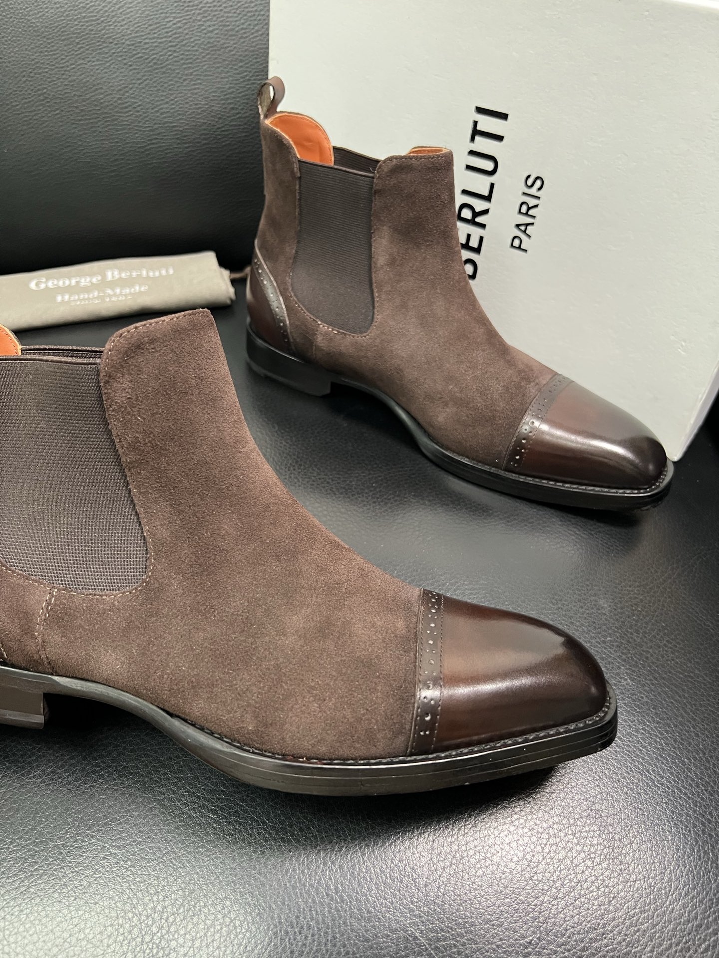 Berluti Men's Brown Suede Leather Ankle Boots with Leather Toe Cap 7 i1758535752852 6841 0 5