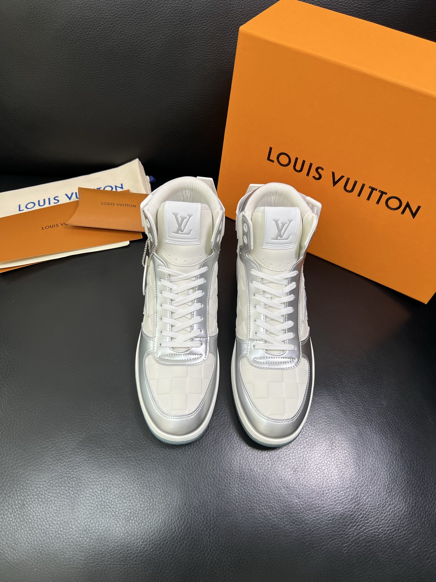 Louis Vuitton High-Top Sneakers in Silver and White Leather 8 i1758536624334 5948 0 6