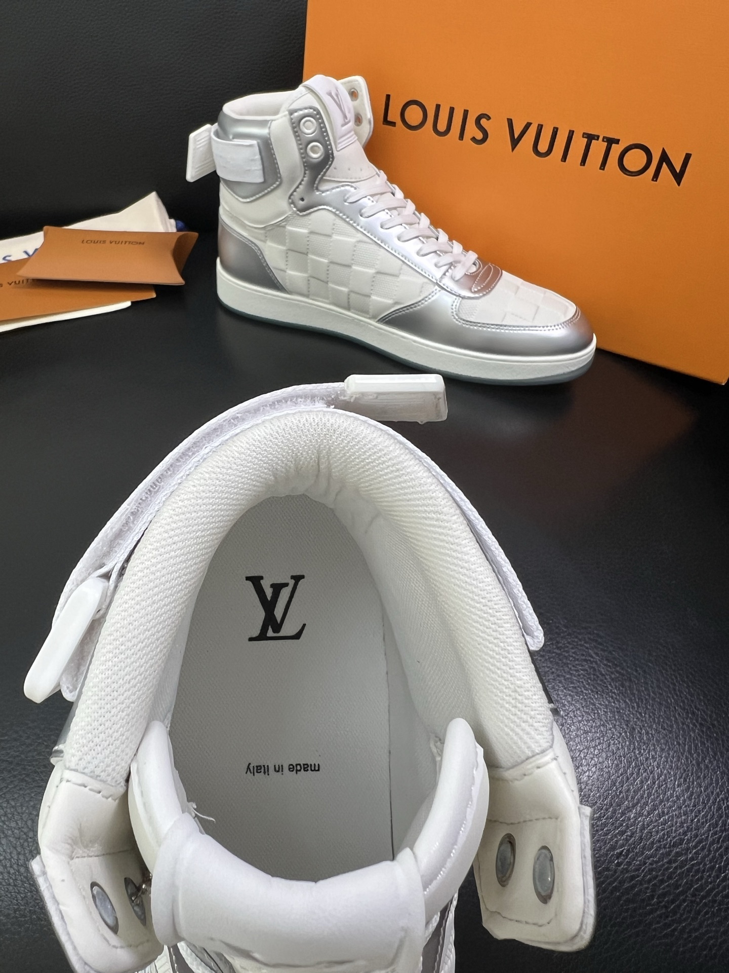 Louis Vuitton High-Top Sneakers in Silver and White Leather 7 i1758536624595 6895 0 5