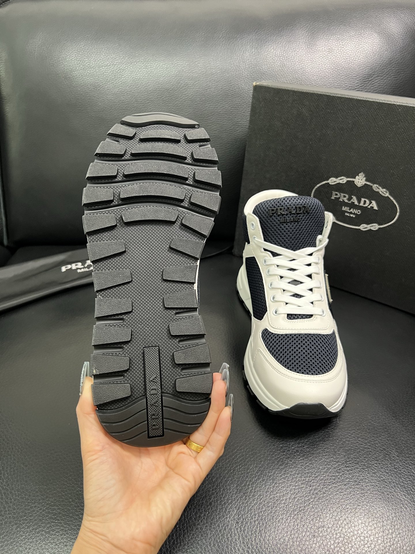 Prada High-Top Sneakers in Leather and Mesh - Classic Style, Ultimate Comfort 10 i1758537513271 4324 0 8