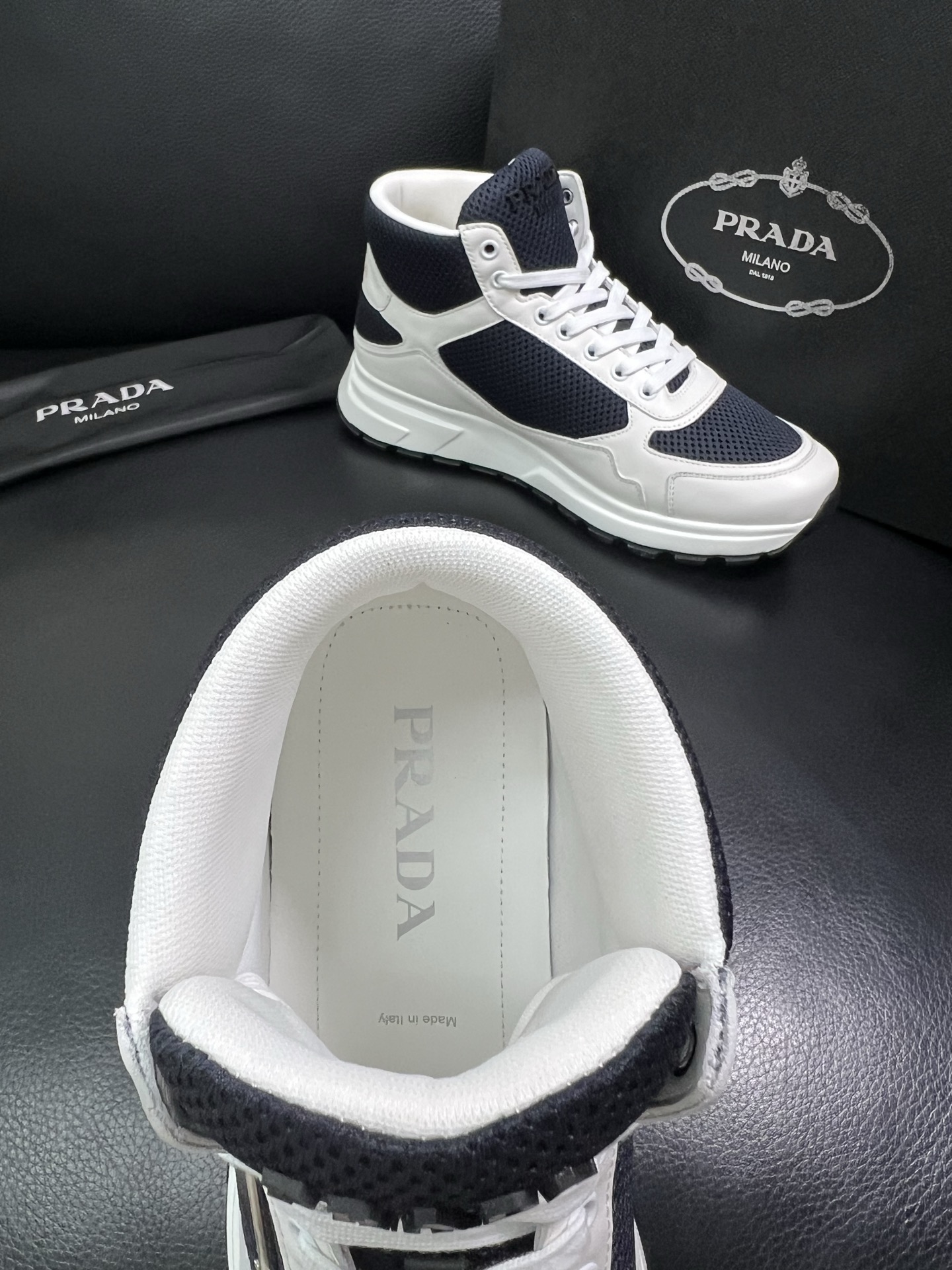 Prada High-Top Sneakers in Leather and Mesh - Classic Style, Ultimate Comfort 8 i1758537513274 4168 0 6