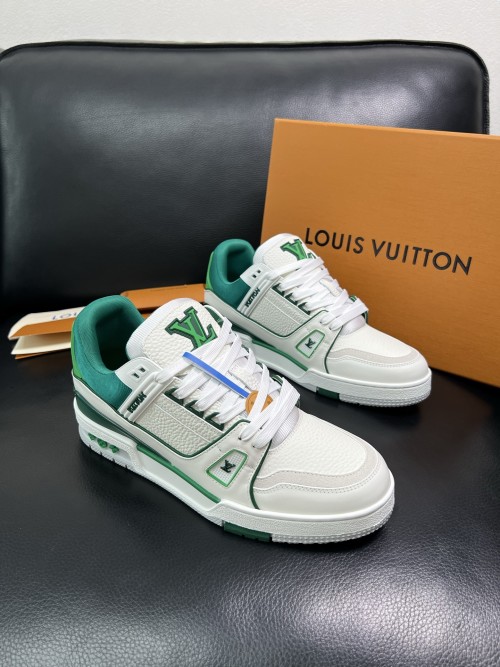 Louis Vuitton Men's White & Green Leather Low Top Sneakers Size 38-44