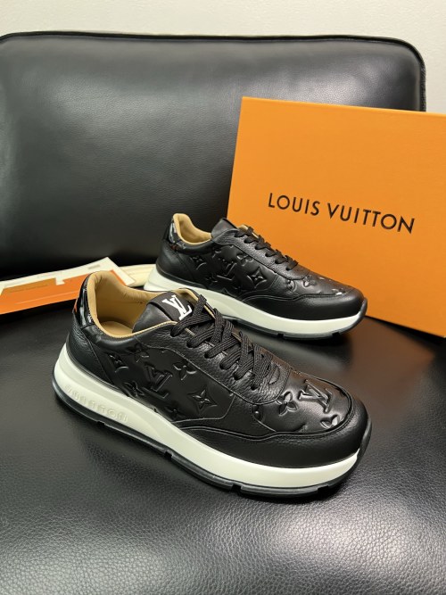 Louis Vuitton Black Leather Embossed Monogram Run Away Sneakers 1 Louis Vuitton Black Leather Embossed Monogram Run Away Sneakers