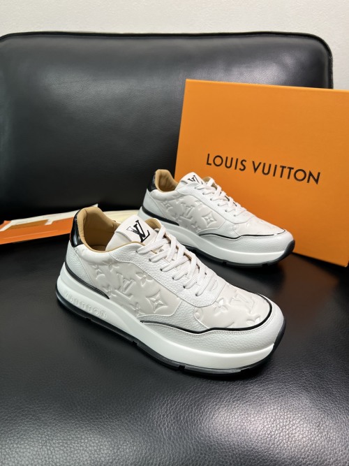 Louis Vuitton White Leather Run Away Sneakers with Monogram Embossed 1 Louis Vuitton White Leather Run Away Sneakers with Monogram Embossed