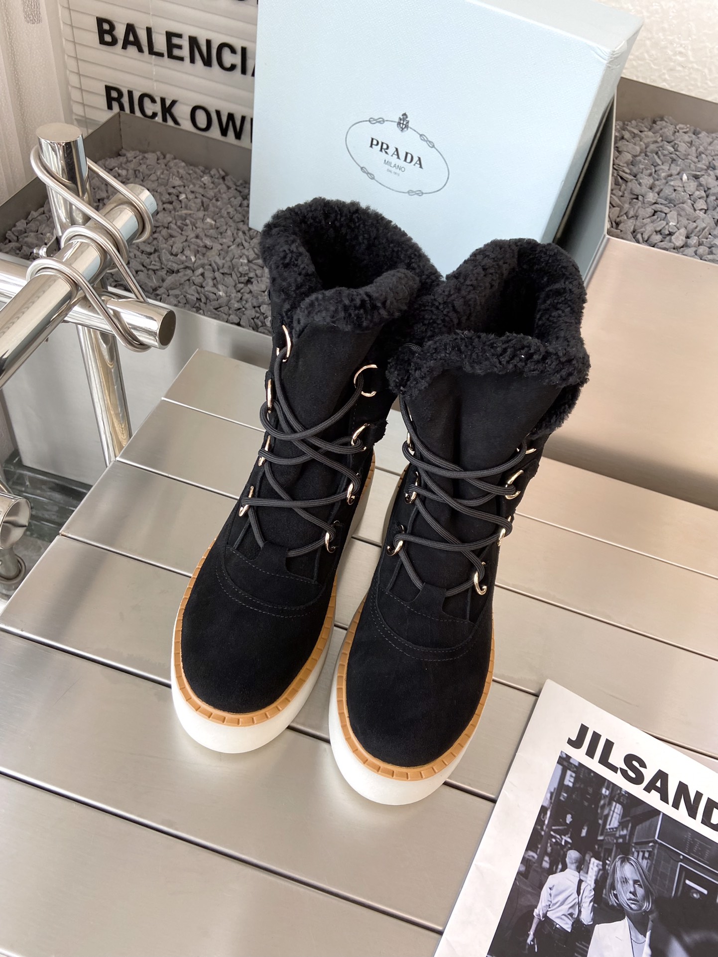 Prada Shoes Sneakers Chamois Lambswool Sheepskin TPU Wool Fall/Winter Collection Vintage Casual