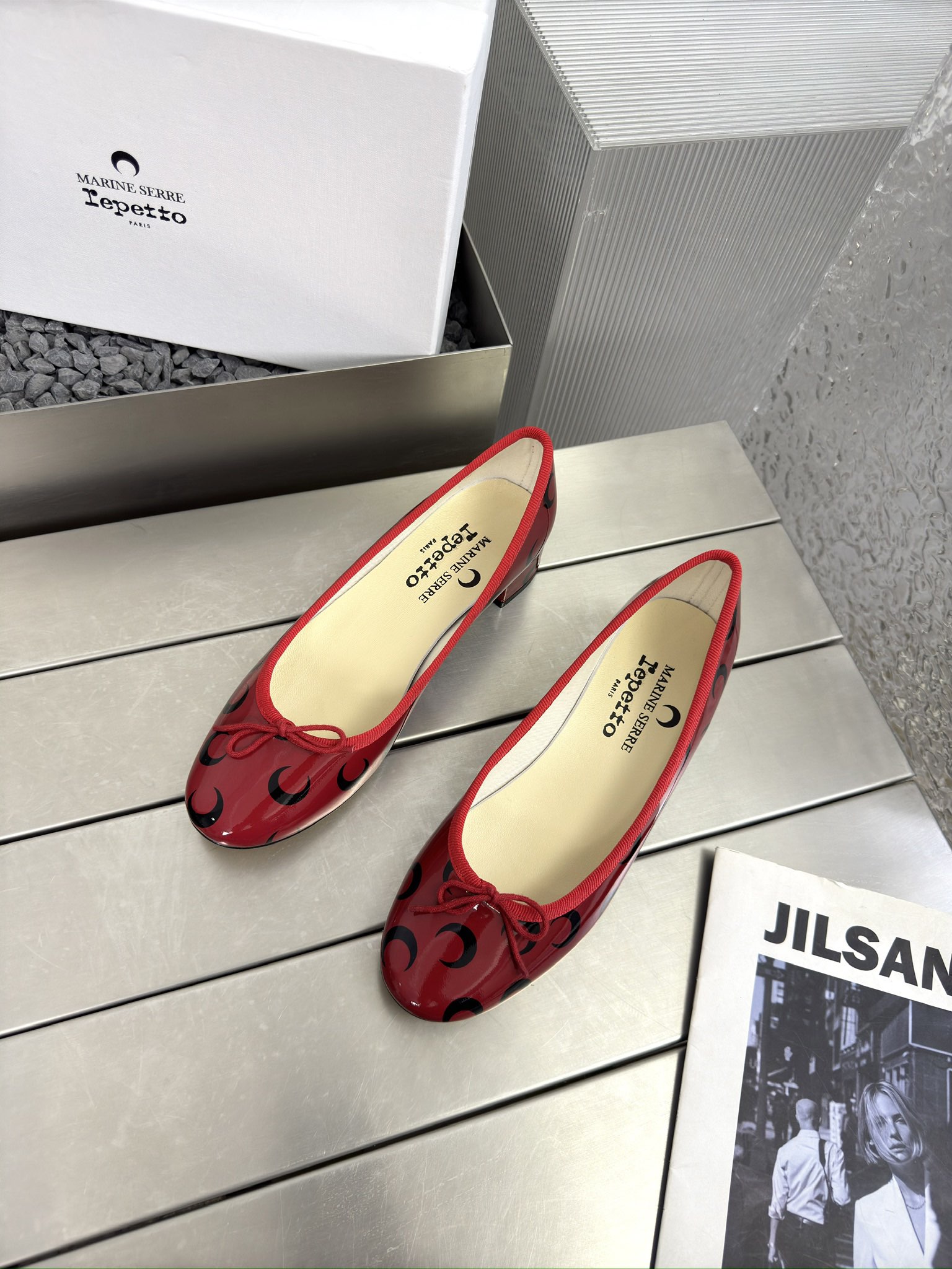 NO:260468,Repetto X Marine Serre|Co-branded Repetto joins hands with Marine Serre MarineSerr*’s iconic crescent pattern, using a variety of color schemes such as denim, red, black, silver, etc., showing the charm of pioneering and elegance!  Liouh and Camille's two classic Repett shoes are newly interpreted in this collaboration, using marineserr's unique and iconic 