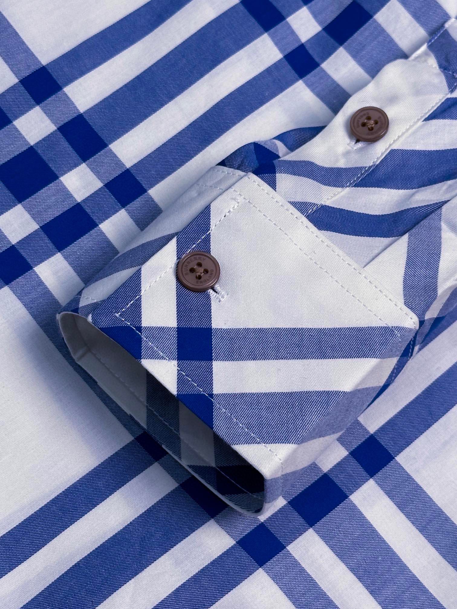Barbara Burberry 2024s Classic Shirt in Blue Khaki, Size S-XL, Cotton Silk Material - 图片 7