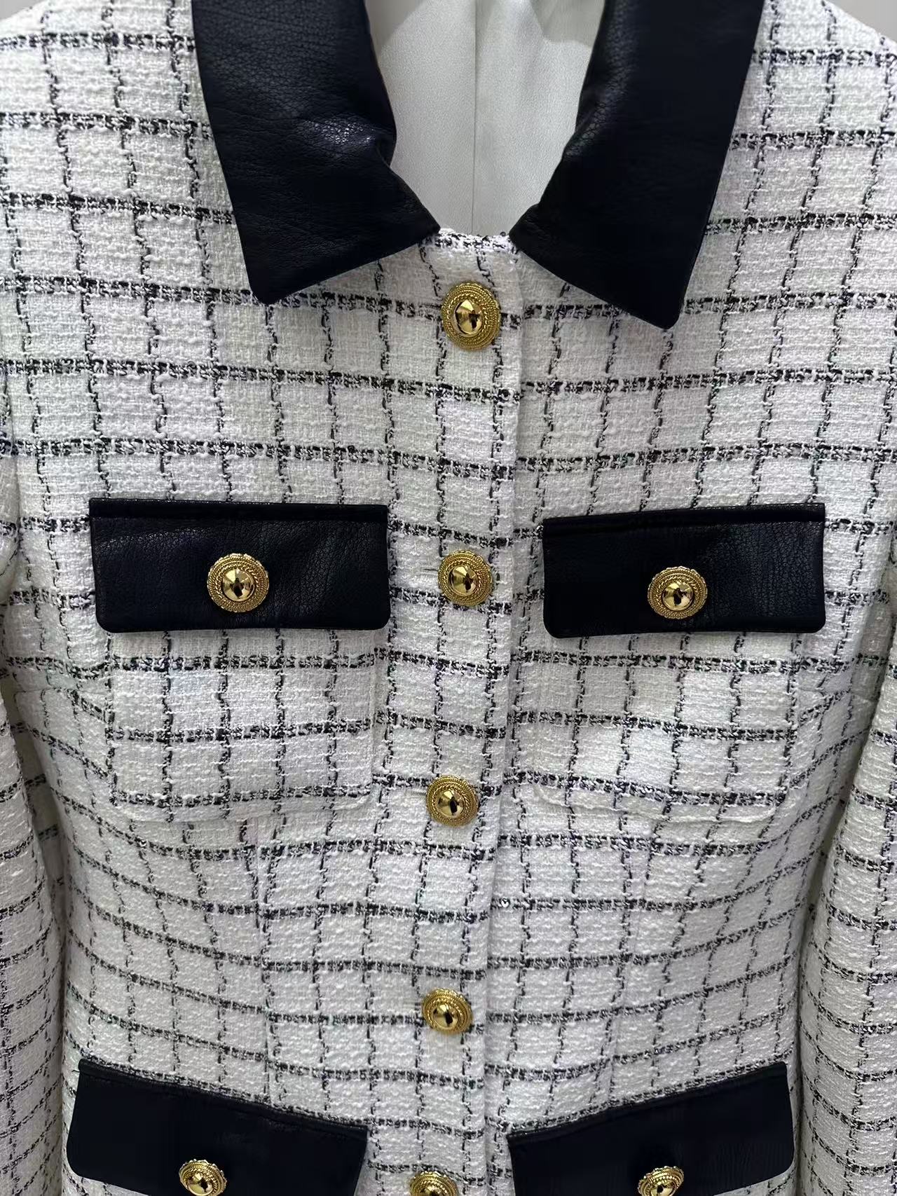 Elegant Women's White Plaid Tweed Dress, Long Sleeve Chanel Style Design 5 i1756705591093 4207 0 3
