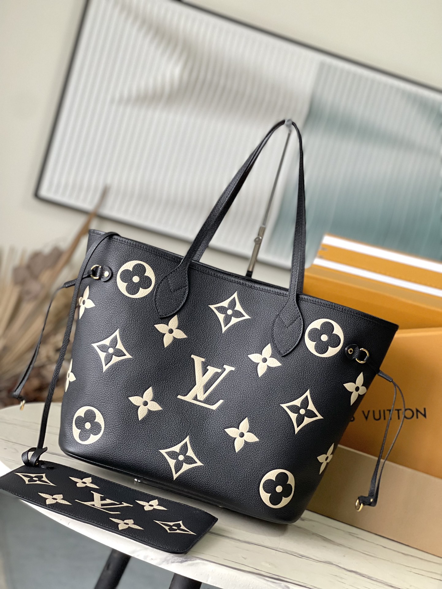 Louis Vuitton LV Neverfull Taschen Handtaschen Tragetaschen Drucken Rindsleder M58907