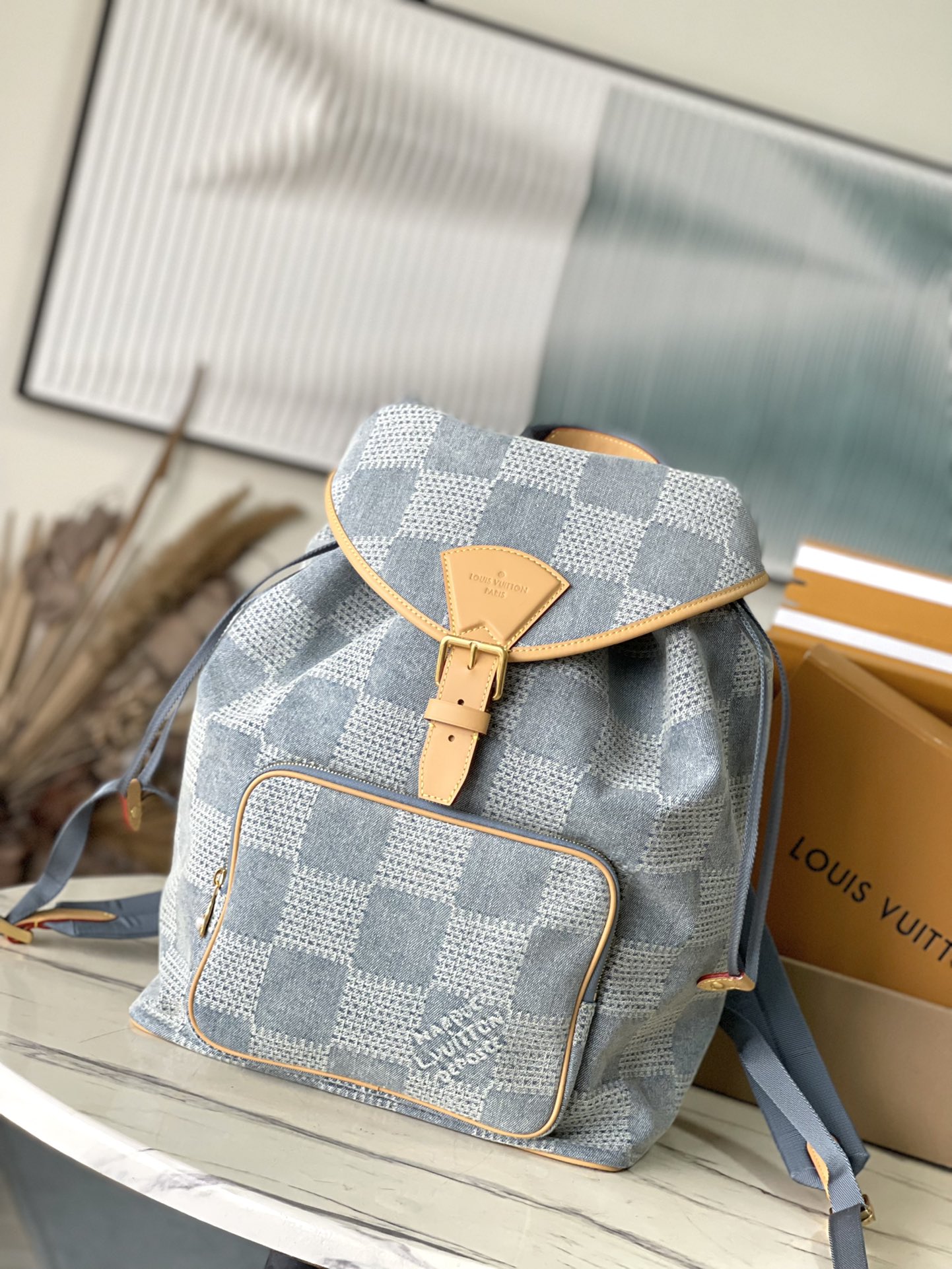 Louis Vuitton LV Montsouris Neu
 Taschen Rucksack Leinwand Baumwolle Denim M40708