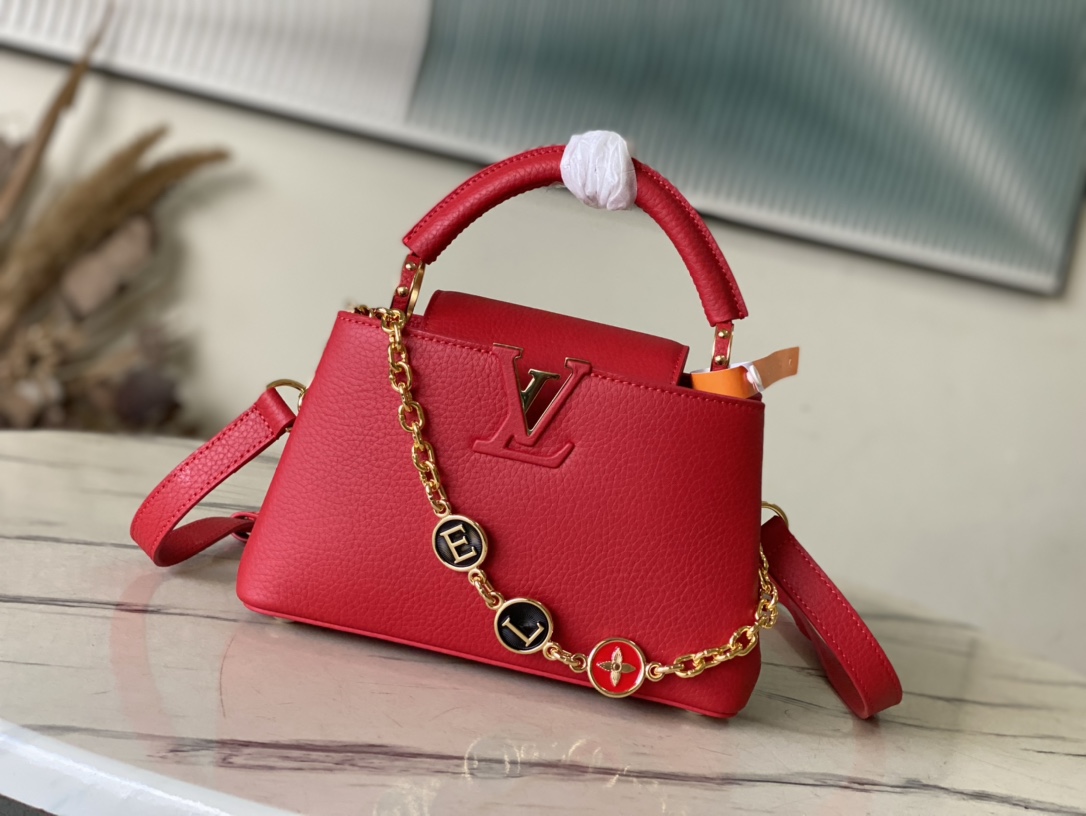 Louis Vuitton LV Capucines Bags Handbags Red Taurillon Chains KM00014