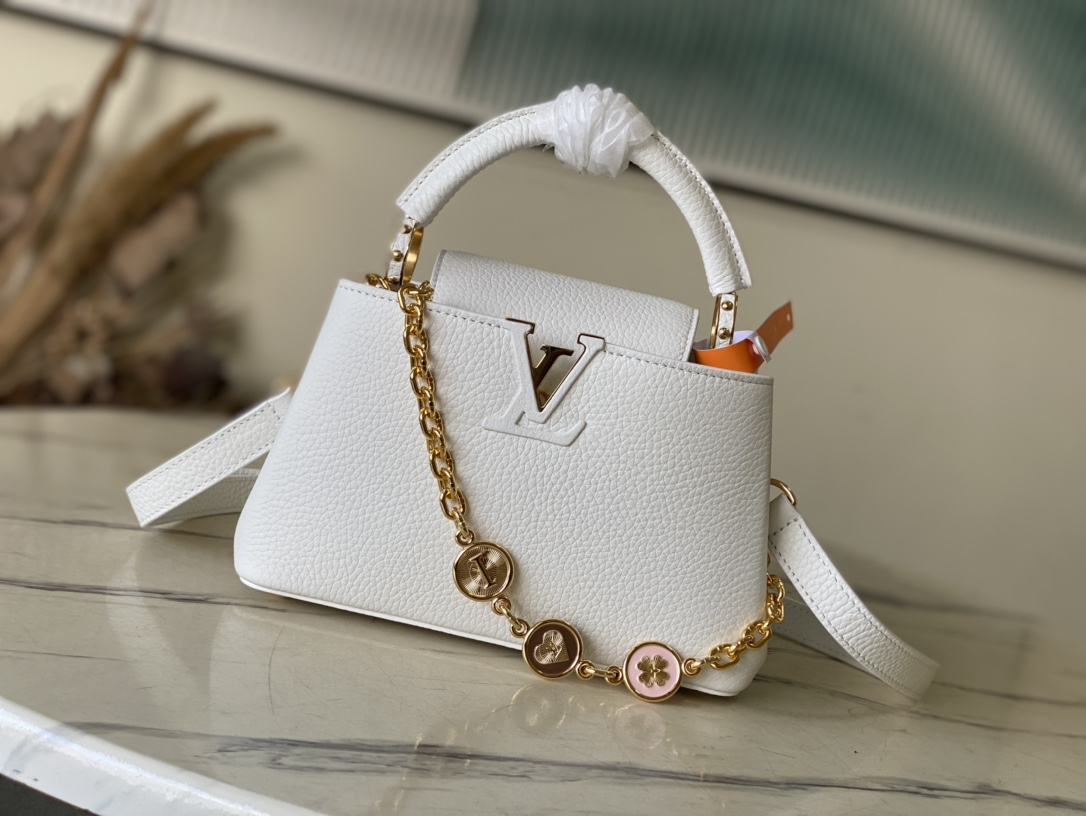 Louis Vuitton LV Capucines Bags Handbags White Taurillon Chains KM00014