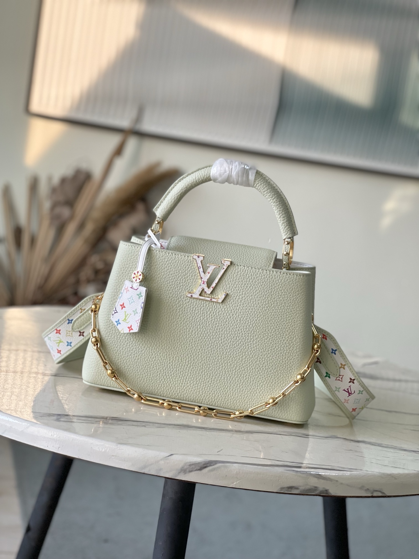 特级原厂皮 M13253 浅绿色小号 三彩限定款 本款Capucines手袋出自路易威登x村上隆再版系列