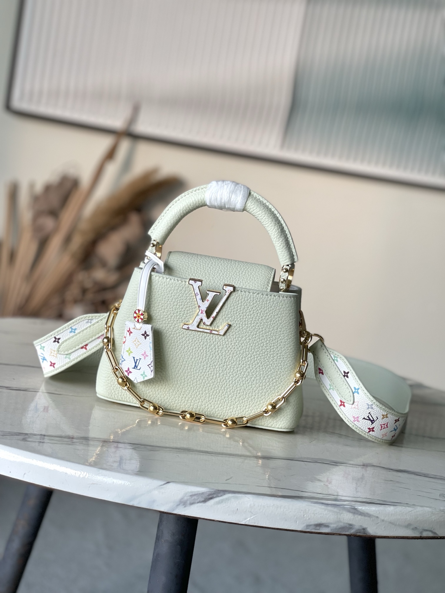 特级原厂皮 M13253 浅绿色mini 三彩限定款 本款Capucines手袋出自路易威登x村上隆再版