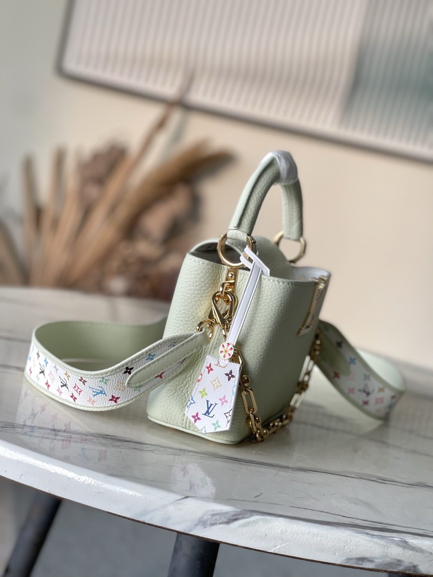 特级原厂皮 M13253 浅绿色mini 三彩限定款 本款Capucines手袋出自路易威登x村上隆再版