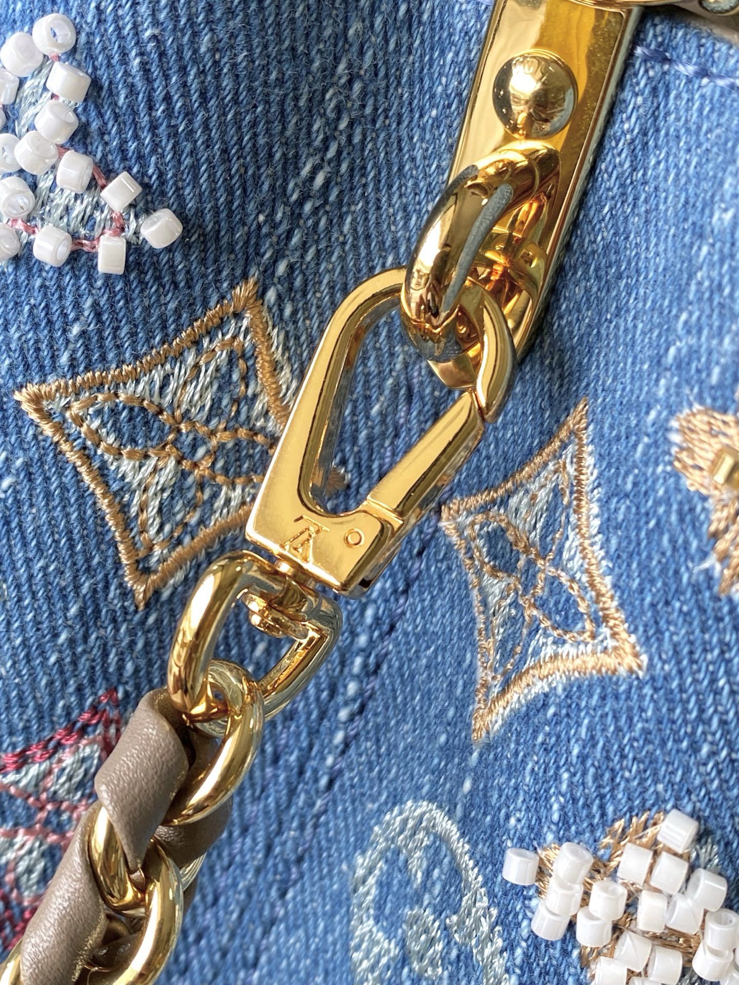 特级原厂皮 M12947 灰皮牛仔迷你 本款Capucines迷你手袋为Monogram丹宁布刺绣串珠和