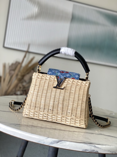 Louis Vuitton Capucines Mini Bag Wicker and Leather Accents, 18 x 27 x 9 cm 1 Louis Vuitton Capucines Mini Bag Wicker and Leather Accents, 18 x 27 x 9 cm