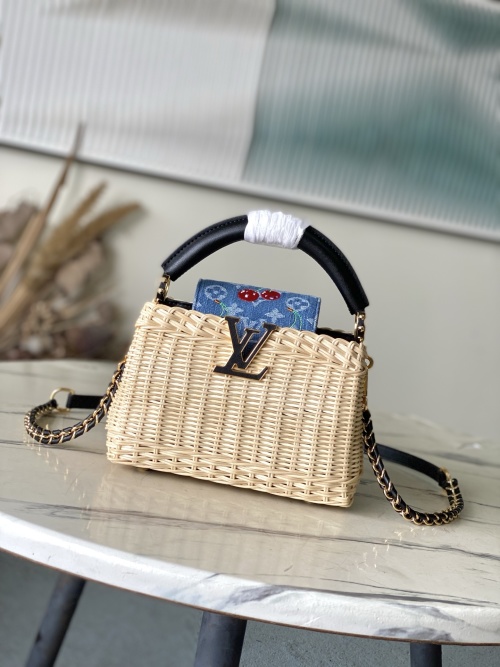 Louis Vuitton Capucines Mini: Rattan Bag with Leather Handle and Cherry Detail 1 Louis Vuitton Capucines Mini: Rattan Bag with Leather Handle and Cherry Detail