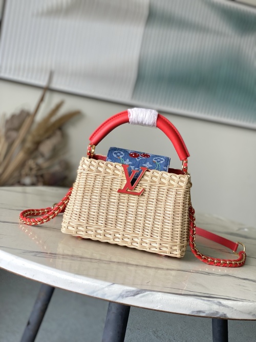 Louis Vuitton Capucines Mini Handbag Wicker and Red Leather Accents 1 Louis Vuitton Capucines Mini Handbag Wicker and Red Leather Accents