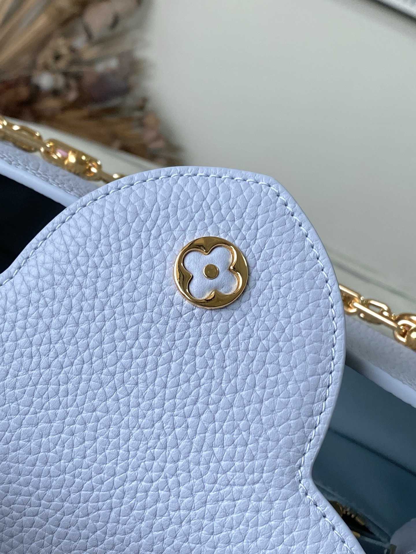 特级原厂皮 M13707 小号 浅灰蓝彩虹二合一链条款 本款Capucines East West手袋奏