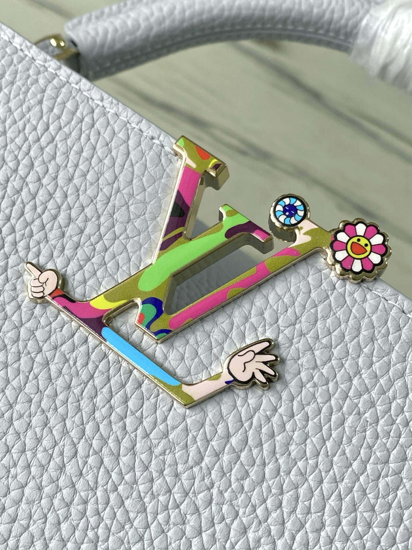 特级原厂皮 M13707 小号 浅灰蓝彩虹二合一链条款 本款Capucines East West手袋奏