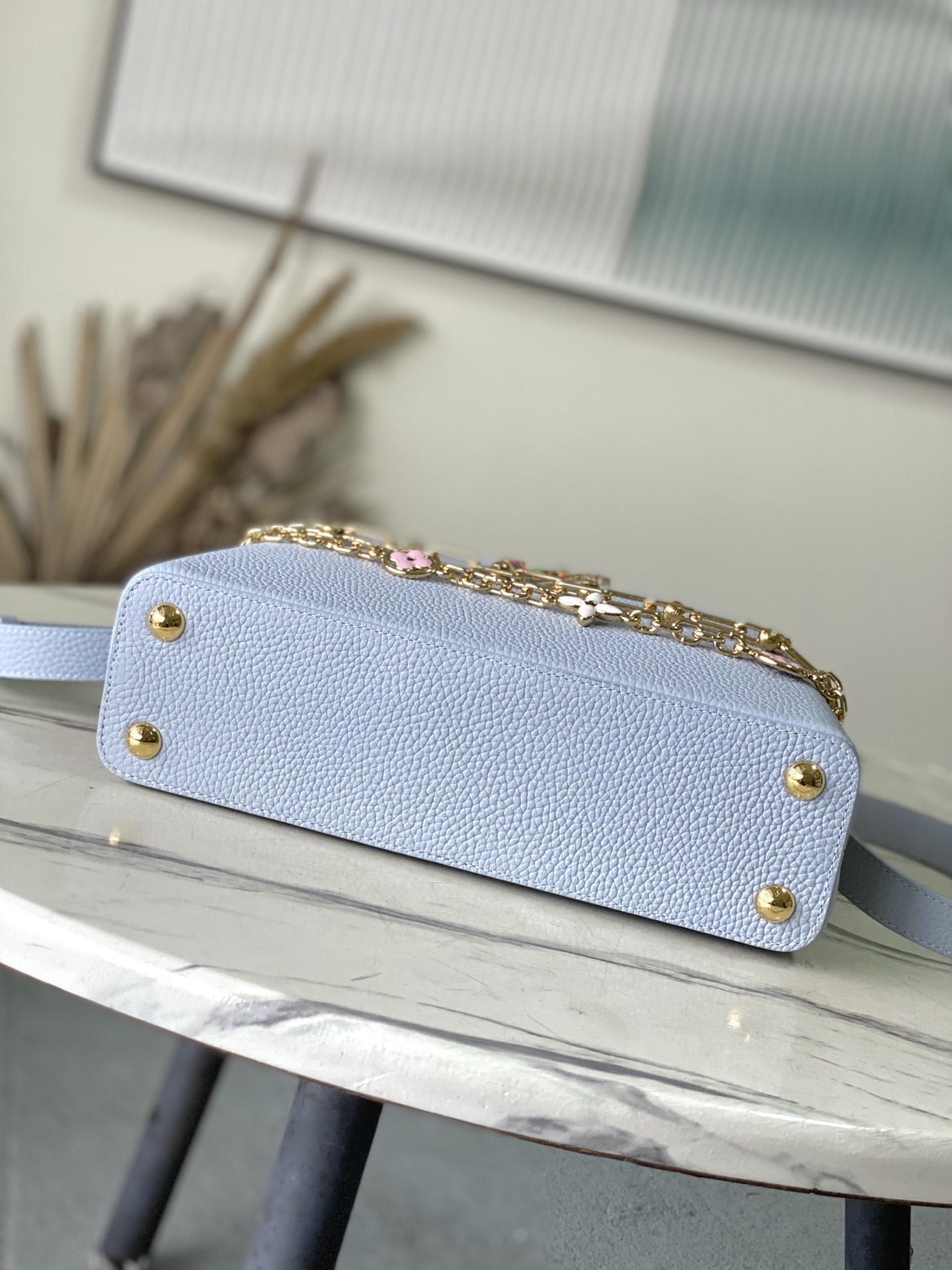 特级原厂皮 M13707 小号 浅灰蓝彩虹二合一链条款 本款Capucines East West手袋奏