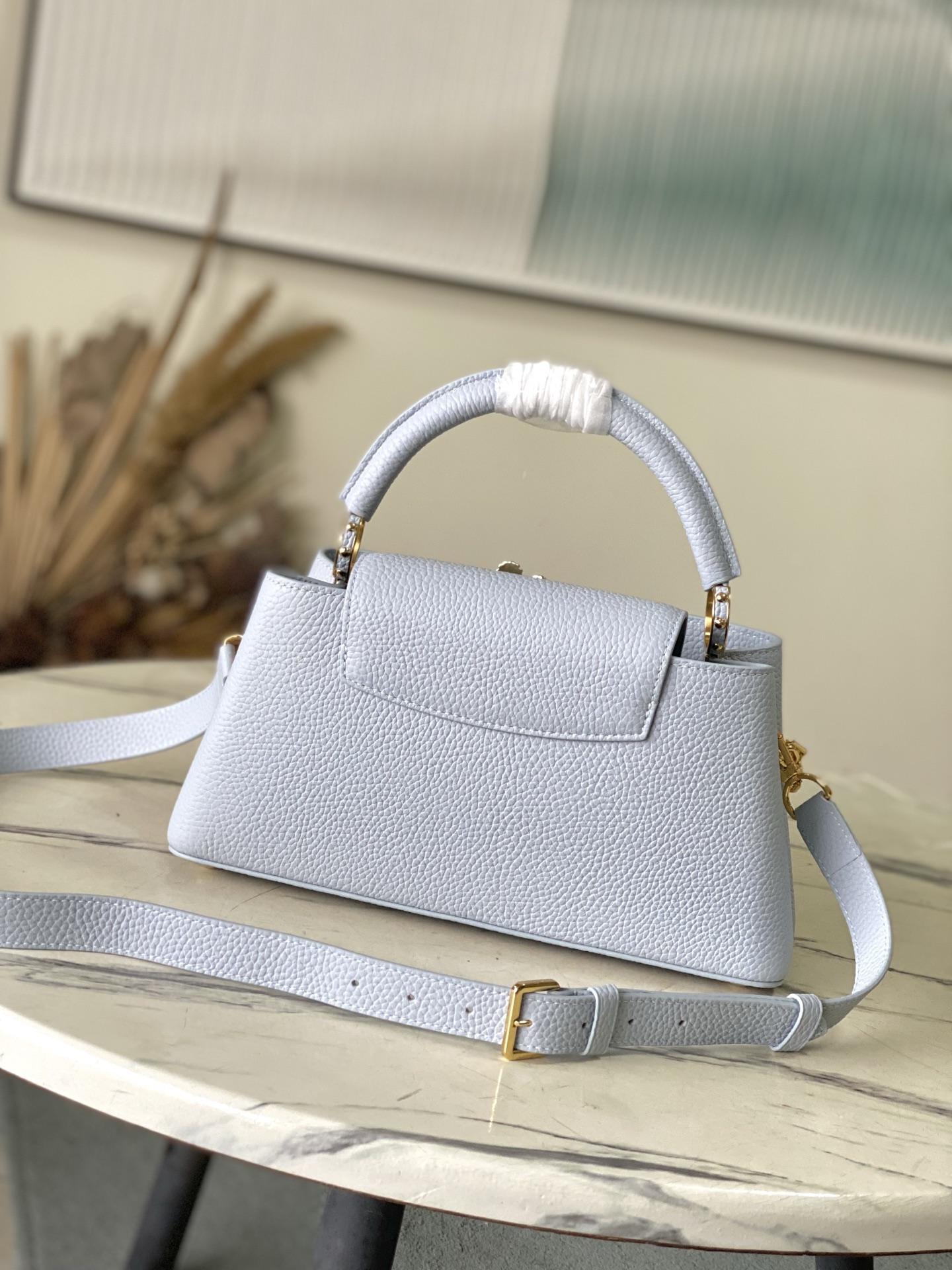 特级原厂皮 M13707 小号 浅灰蓝彩虹二合一链条款 本款Capucines East West手袋奏